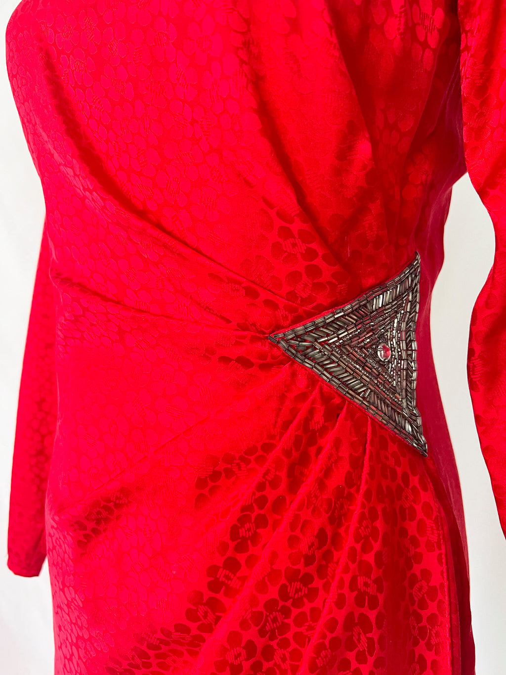 1980s vintage red silk dress with sequin waist argenti small