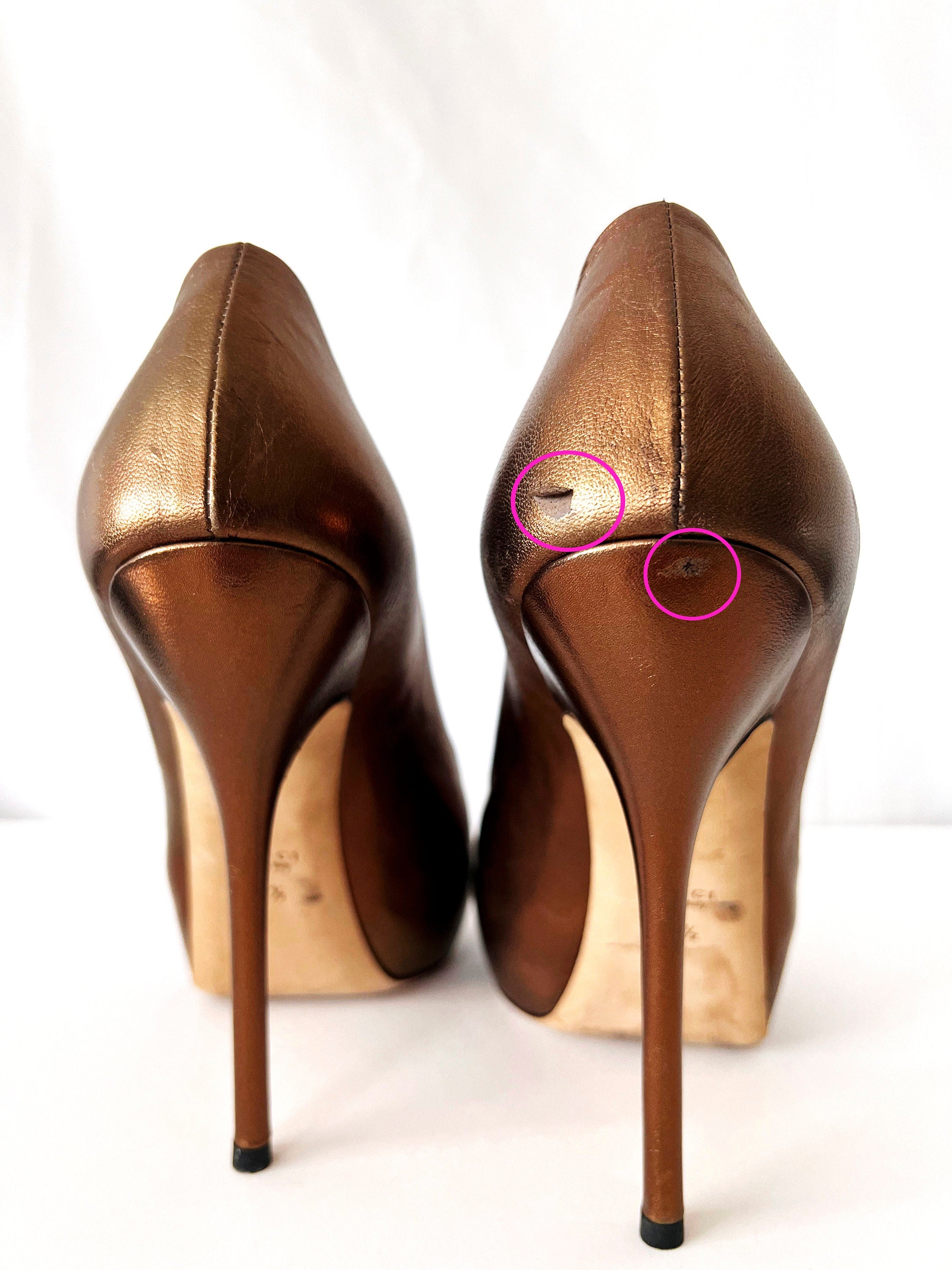 Gucci Bronze Stiletto Peeptoe Platform eu 37.5 US Size 7