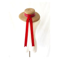 Vintage John Frederics Straw Boater Hat: Wide Brim, Red Velvet Ribbon