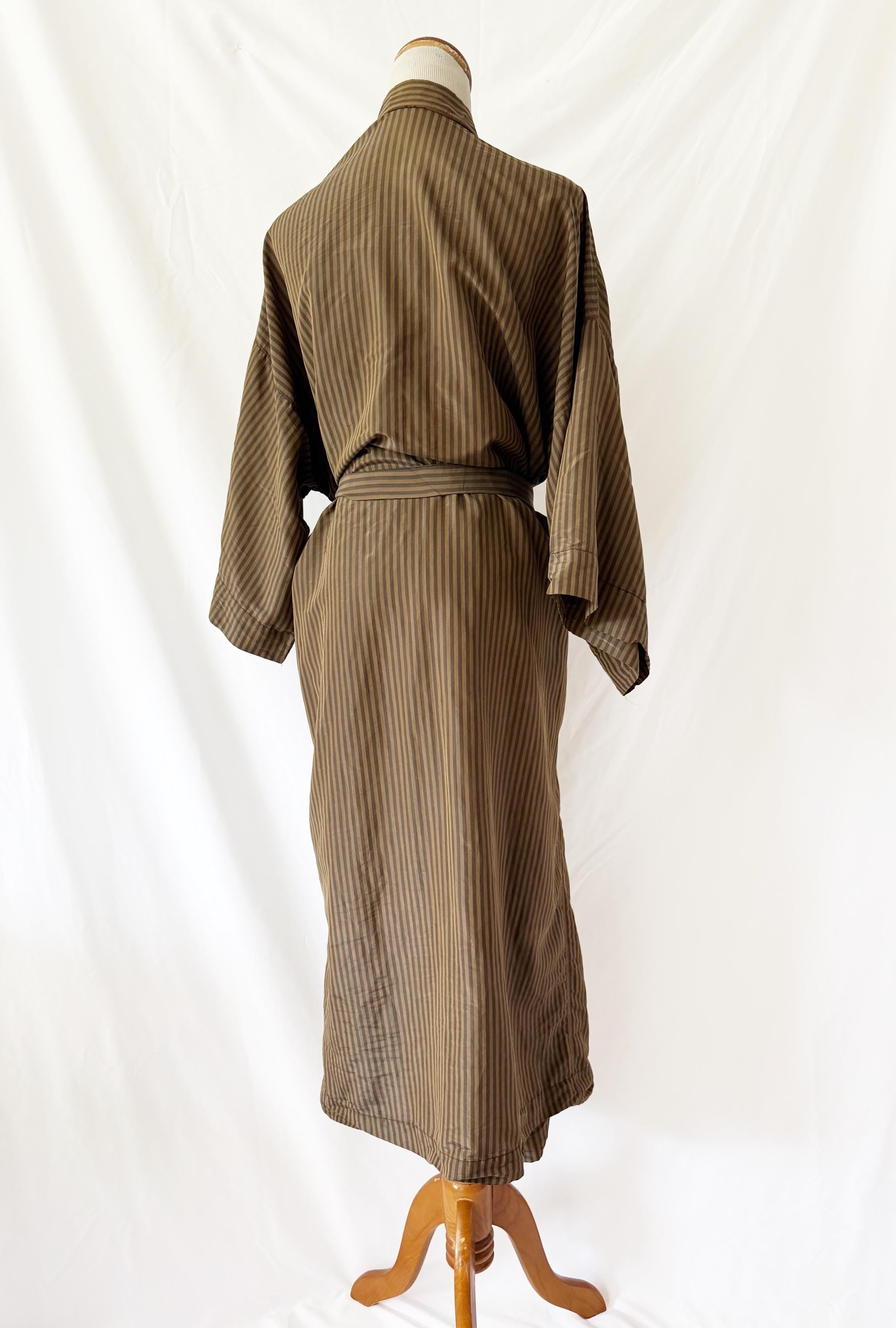 Brown and Gold Striped Silk Robe Medium