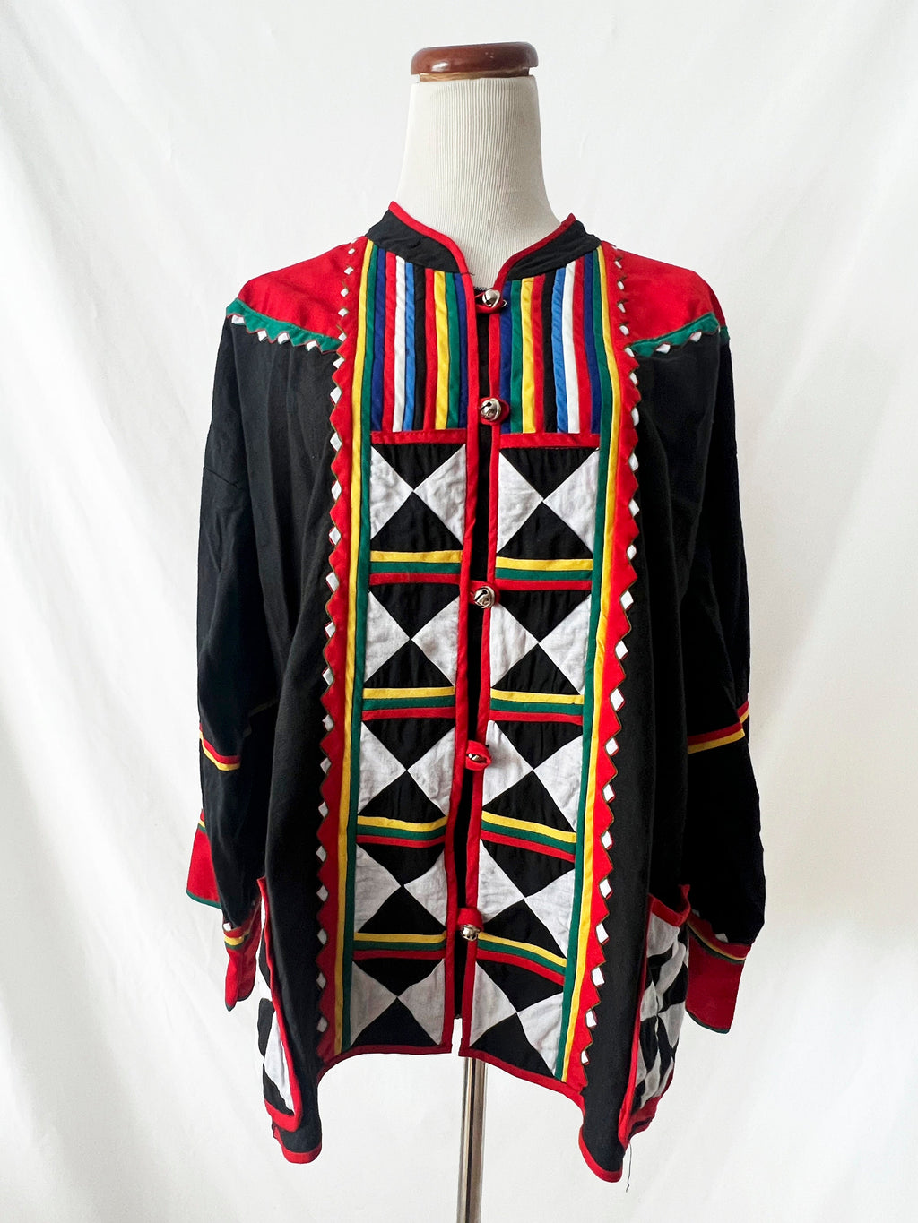 multicolor quilted jacket with bells as buttons large xlarge