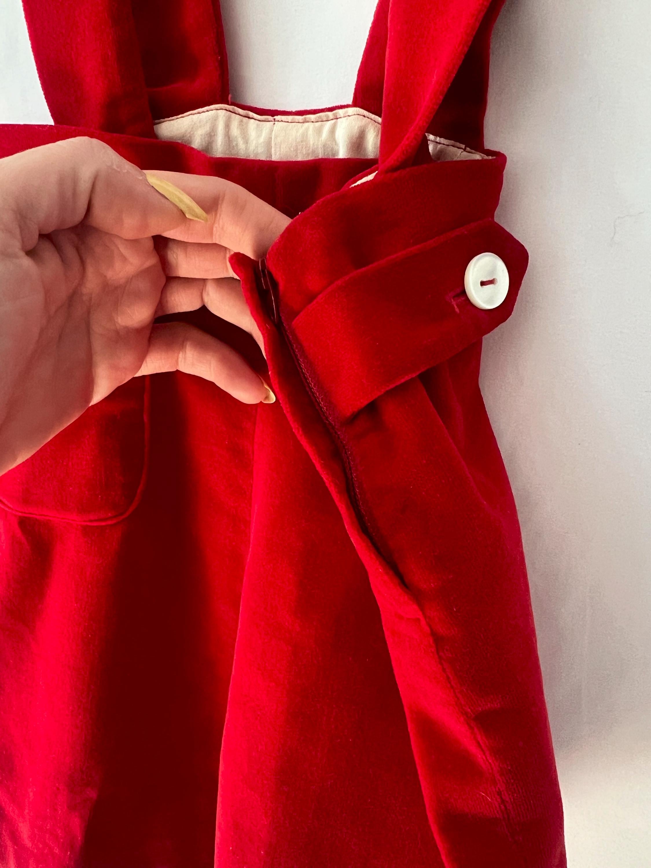 toddler size 4  1960s red velvet suspender shorts