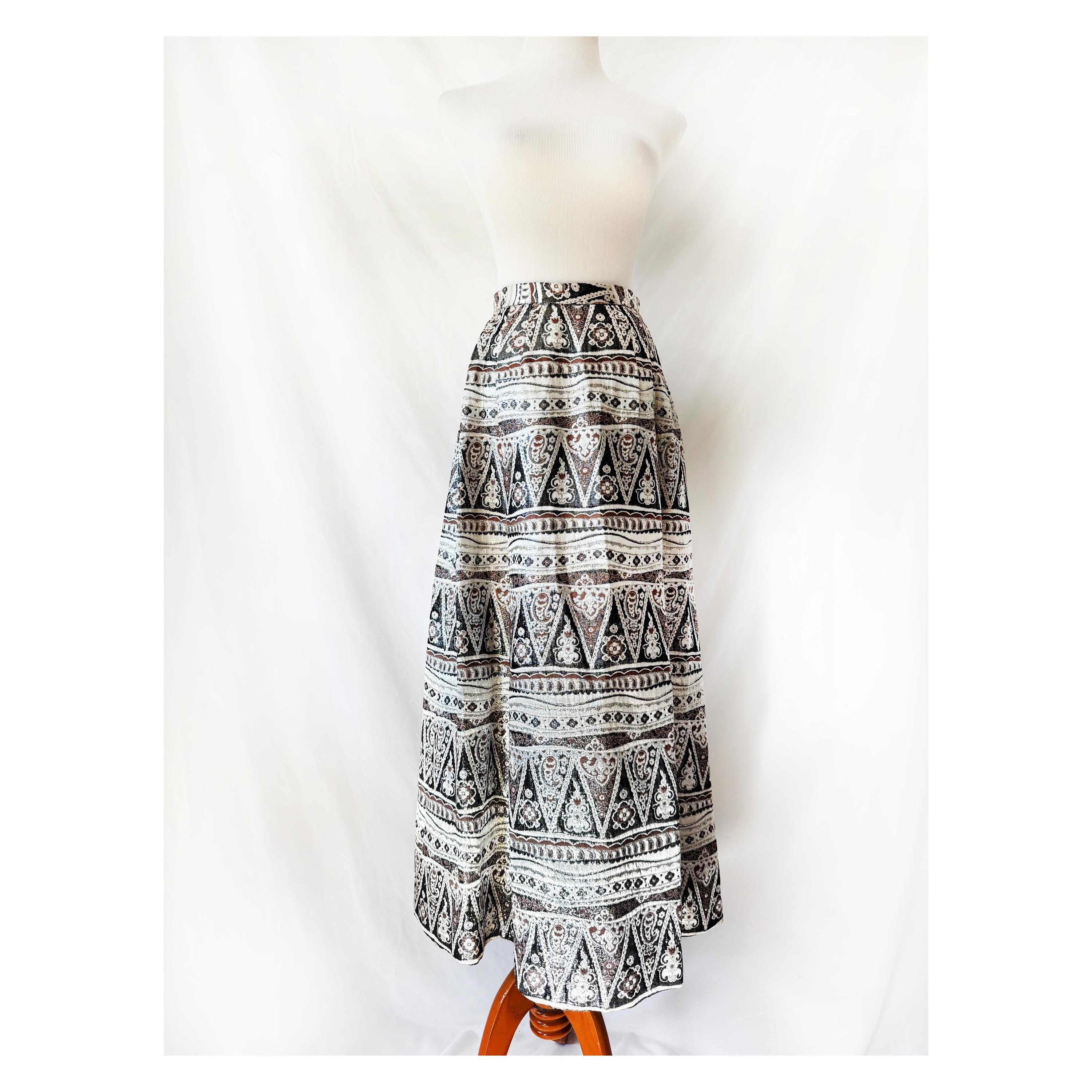 Vintage Eddy George California Maxi Skirt Black W/ Silver Metallic X-Small