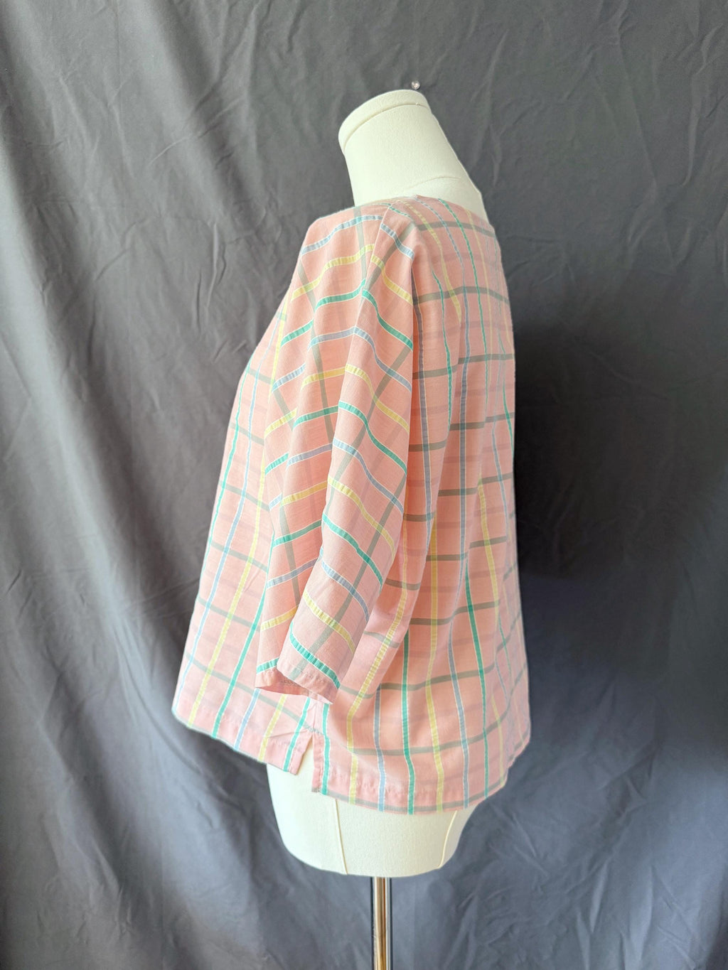 Vintage 1980s Pink Plaid Top Large