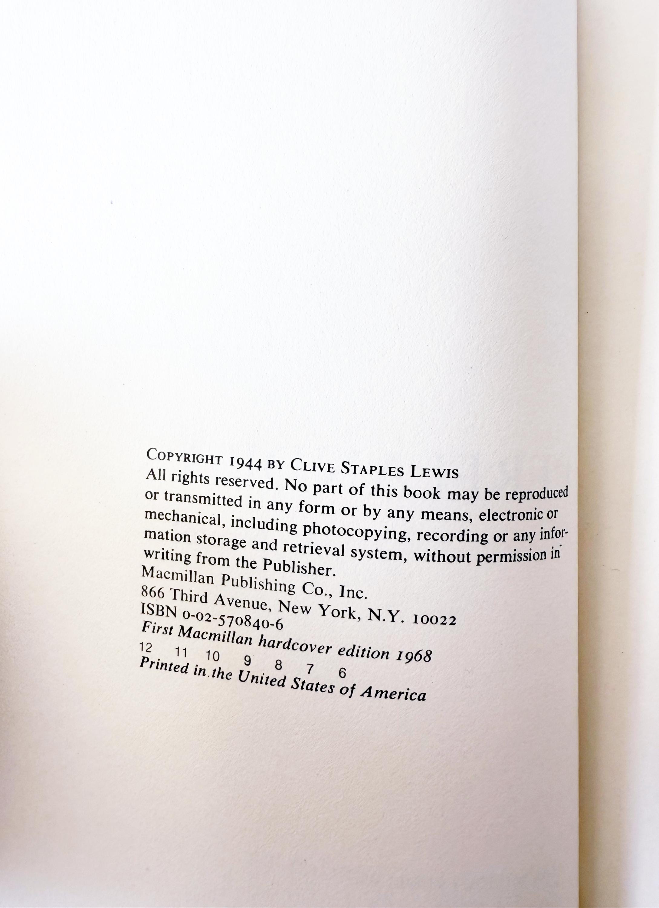 Perelandra A Novel by C.S. Lewis ~ First Macmillan HC Edition ~ 1968 Rare