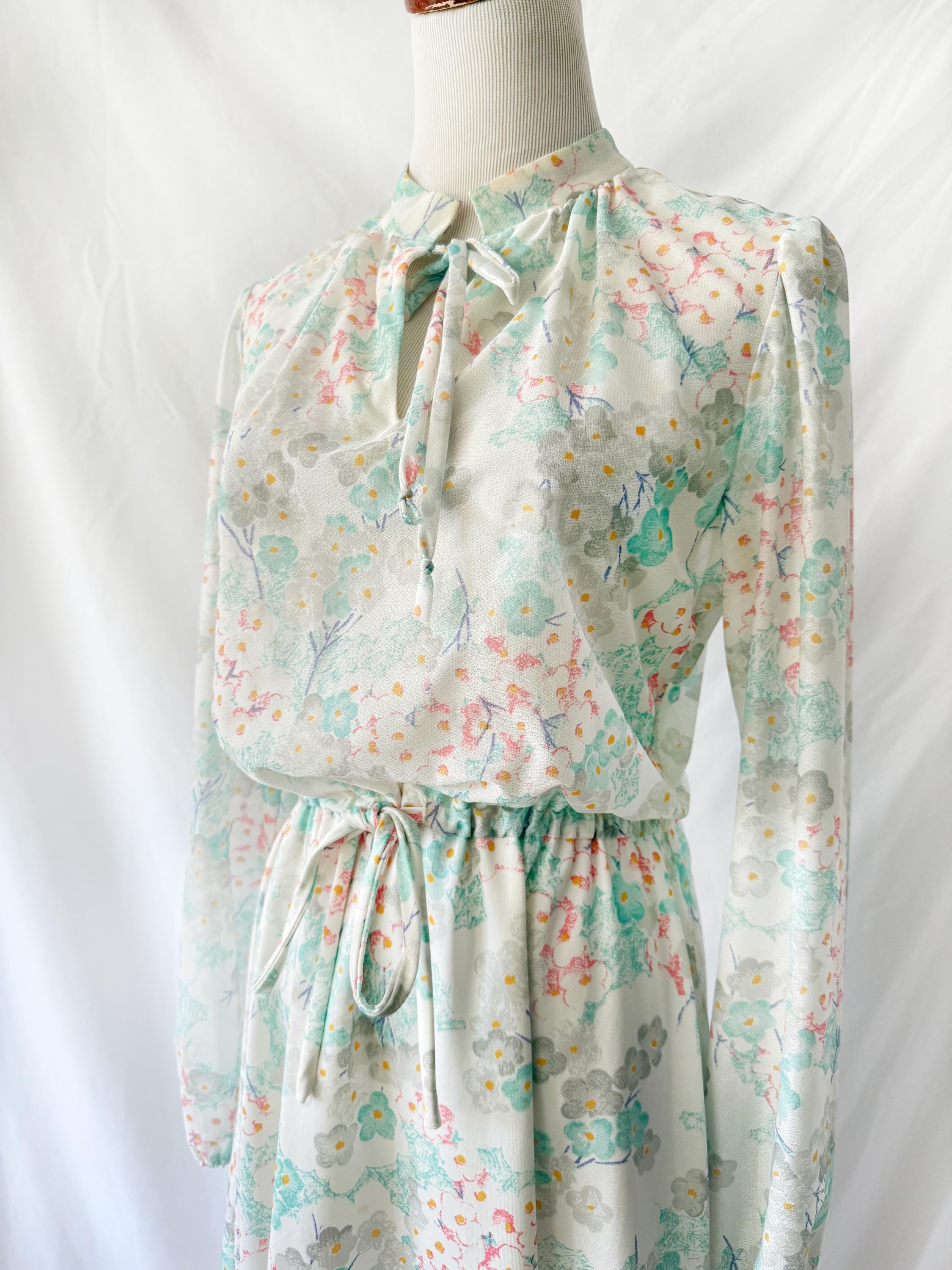 1970s Floral Melissa Lane Dress Large