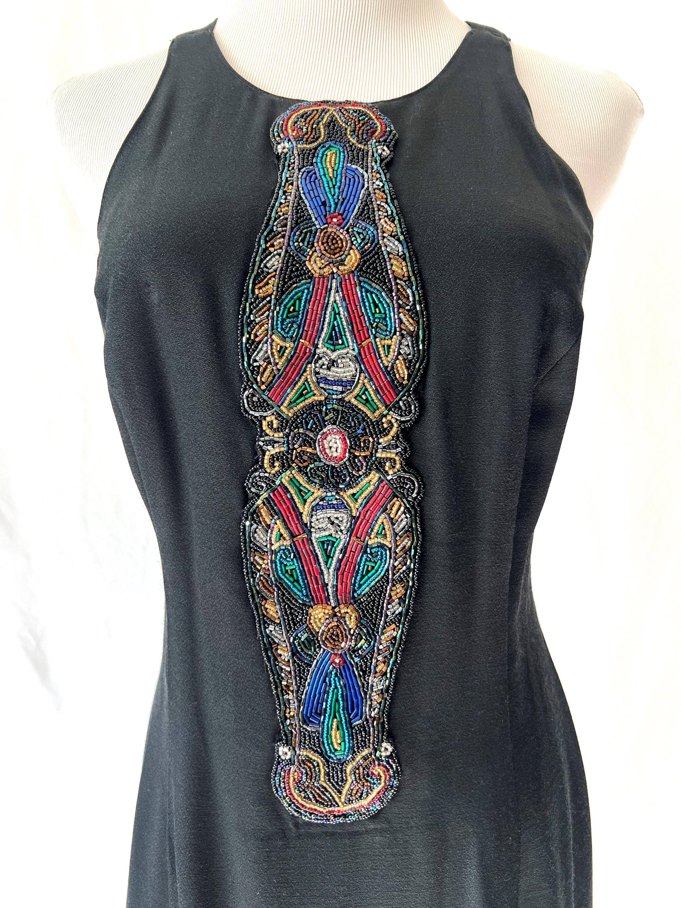 vintage beaded black dress cross back  size 8