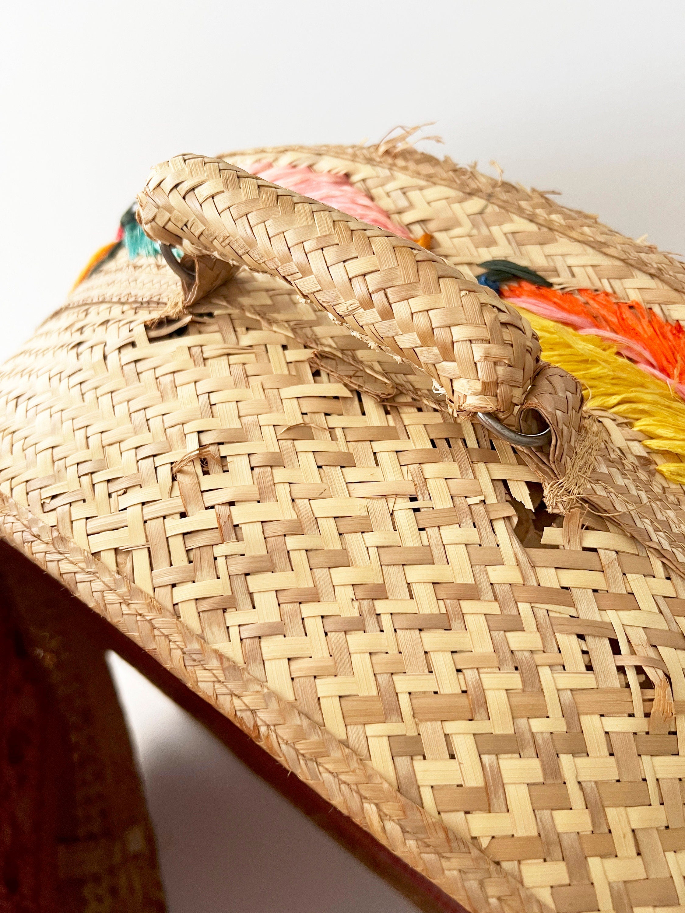 vintage 1940s woven rattan bag  / basket storage case