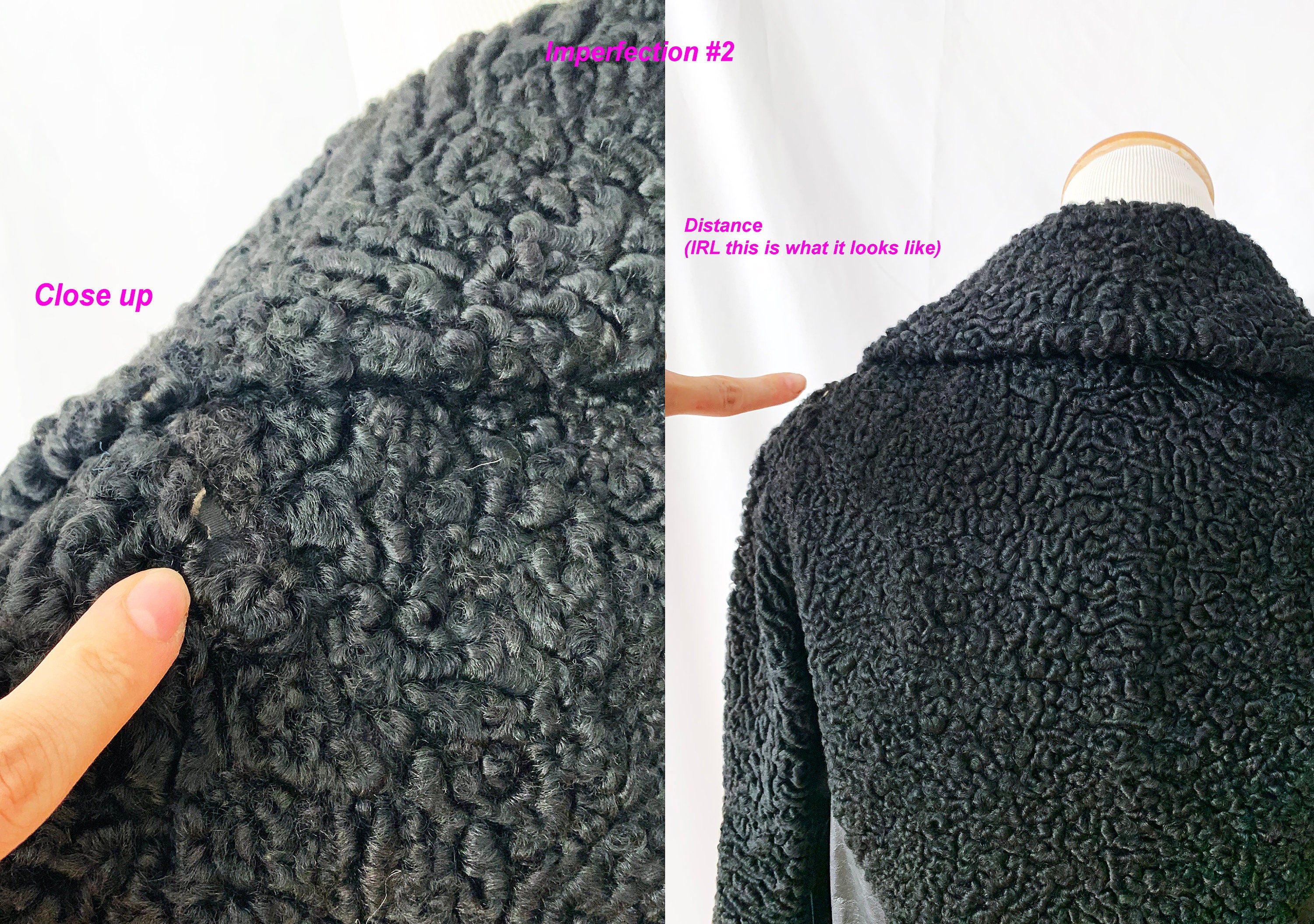 Vintage 70s Black Leather & Lamb Fur Belted Jacket - Small