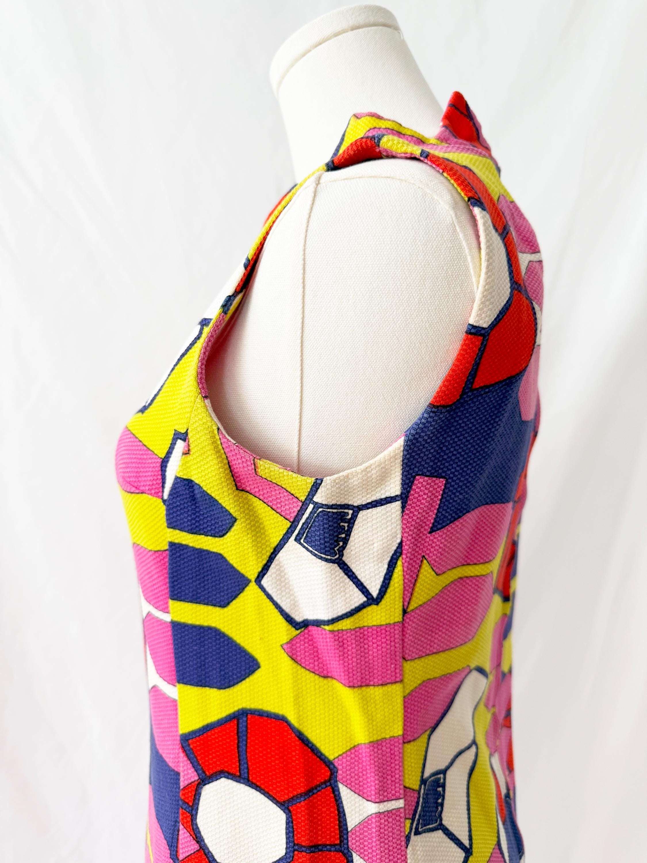 Vntg 60s Colorful Flower Petal Shift Dress Mod Retro Dress Small