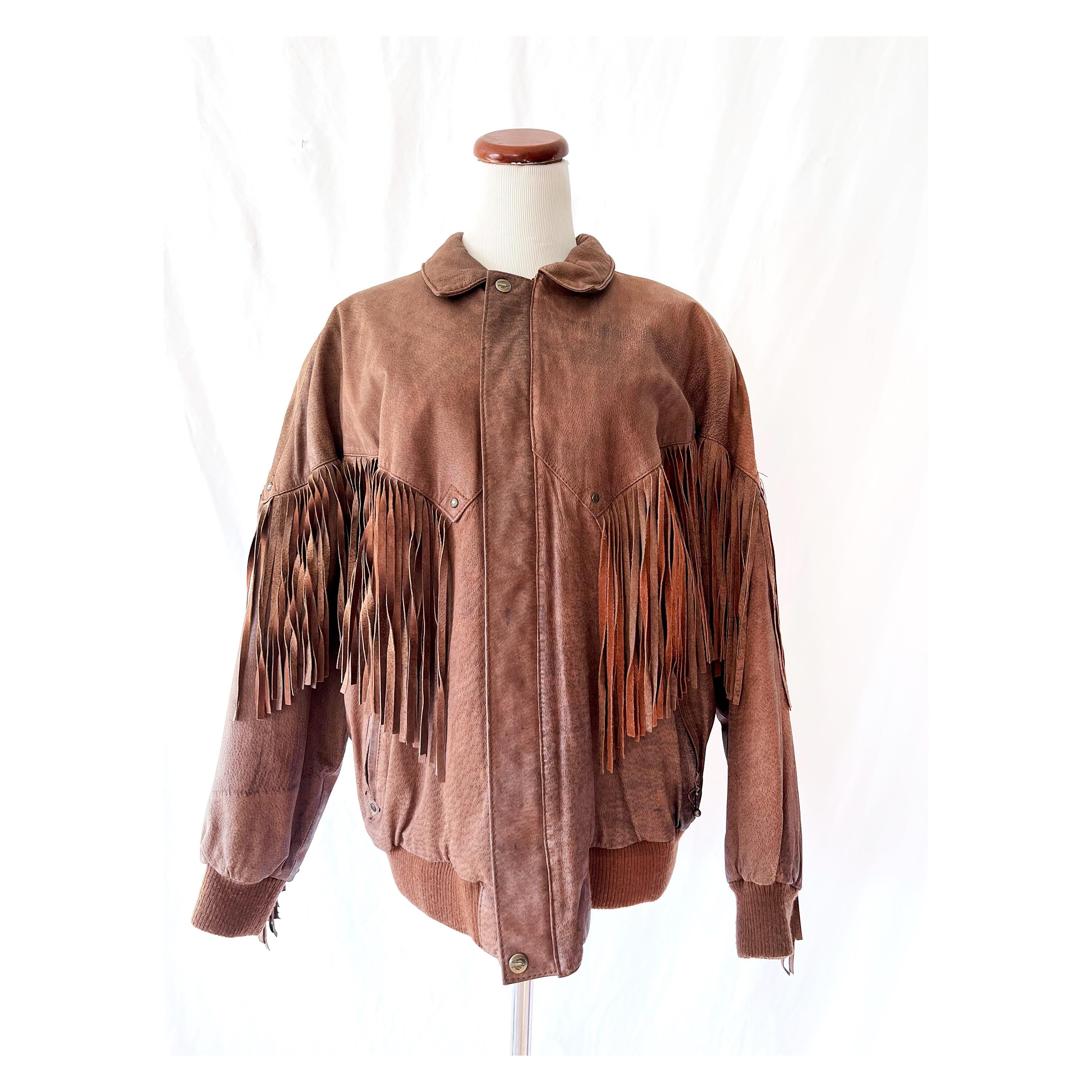 Vintage 1980s fringe leather jacket Foxrun Large