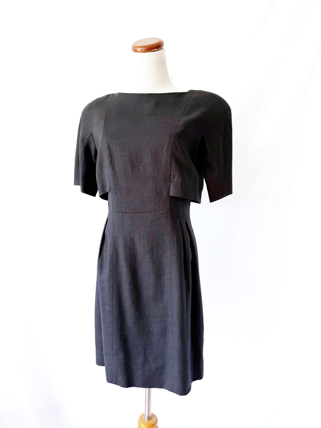 Vintage 1980s Ronnie Heller Black Linen Crop Top Dress Medium