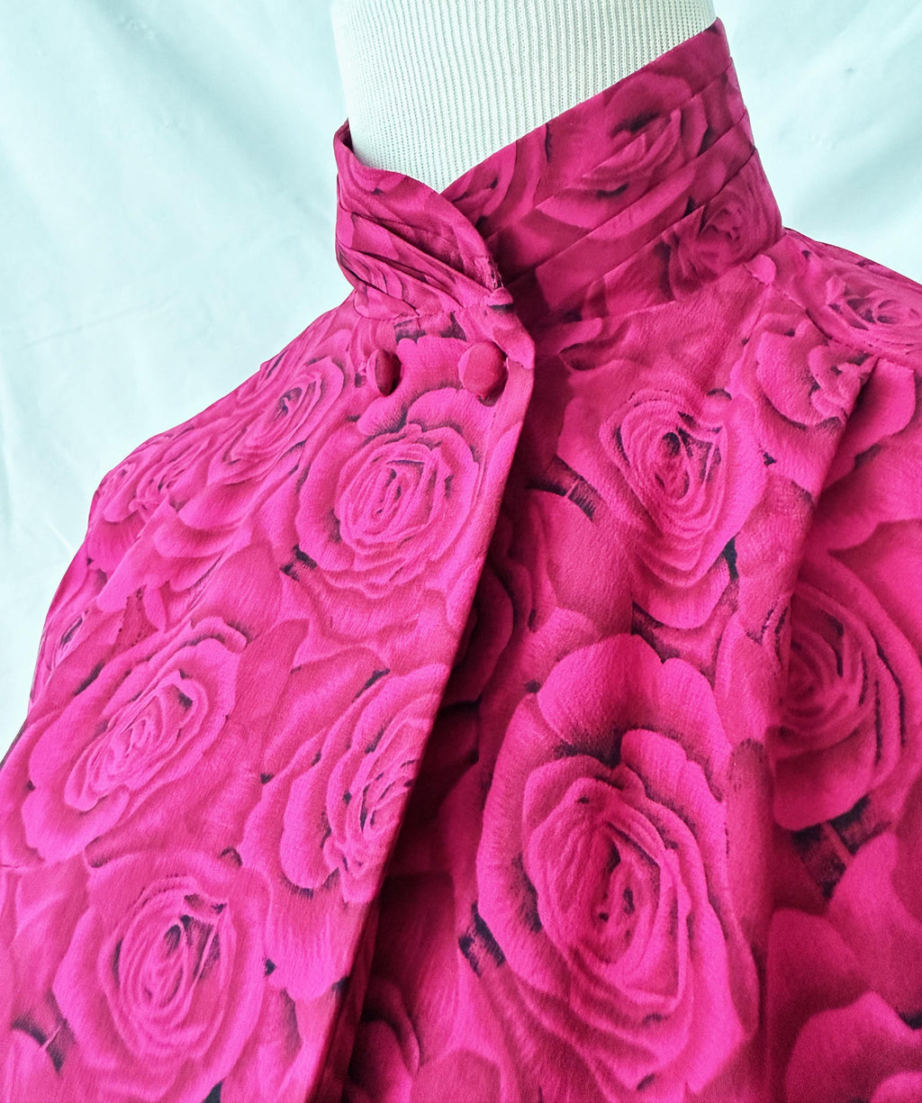 Magenta Roses Silk Blouse by Karen Austen Size 4