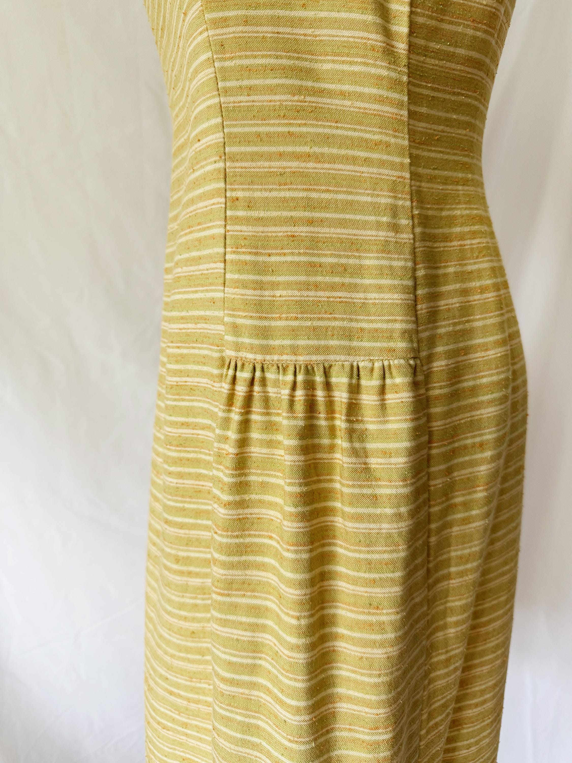 1960s Mustard Striped Cotton Shift Dress Small