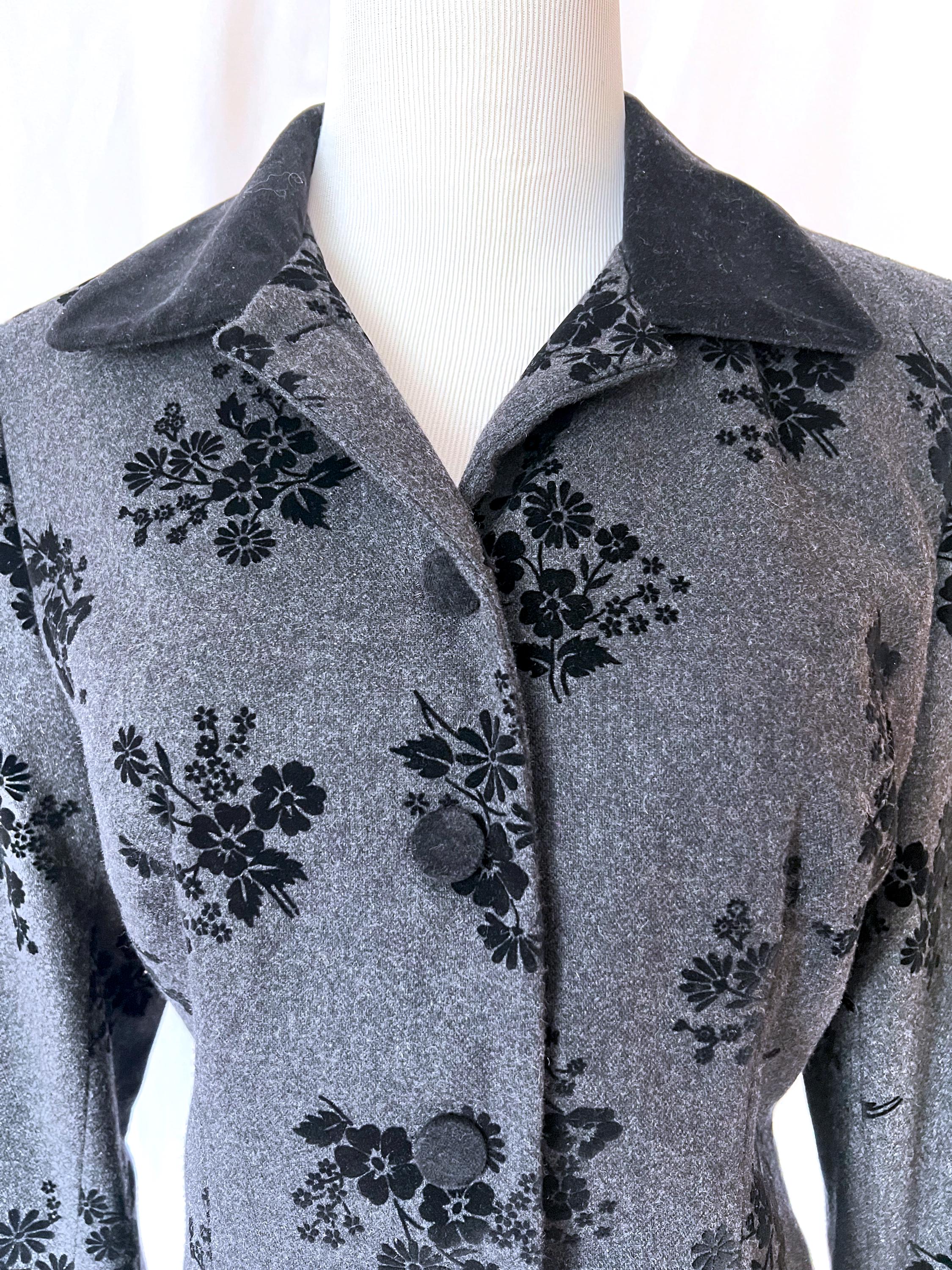 Vintage Wool Blazer: 90s Chelsea Campbell Floral Velvet Jacket, Size 6