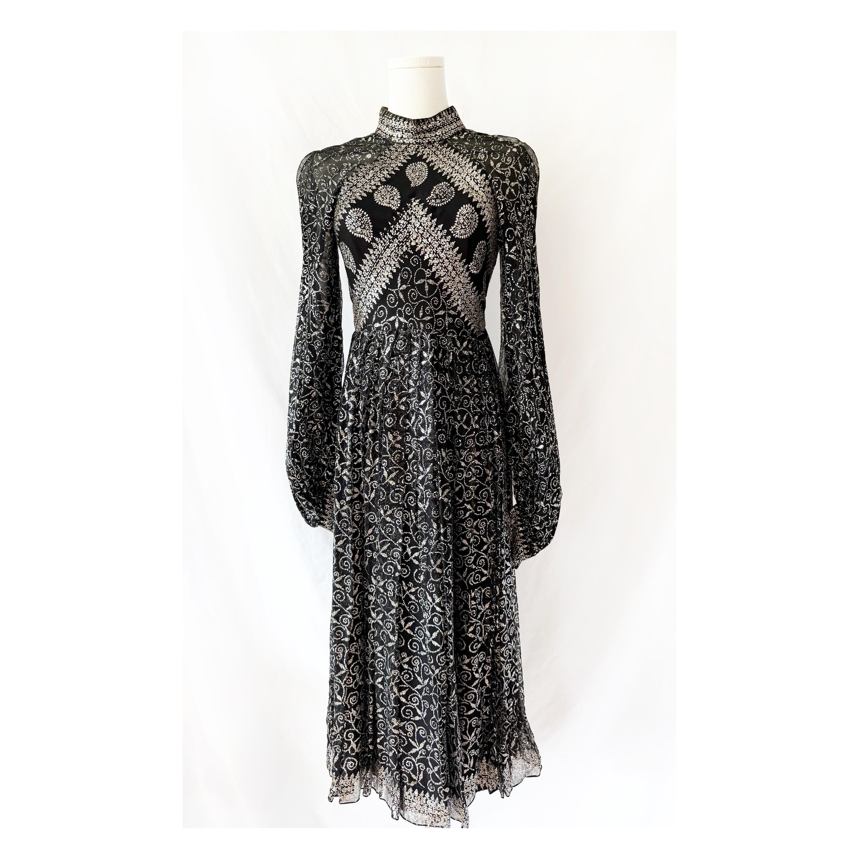 Vintage 1960s Victorian long puff sleeve Midi dress Small