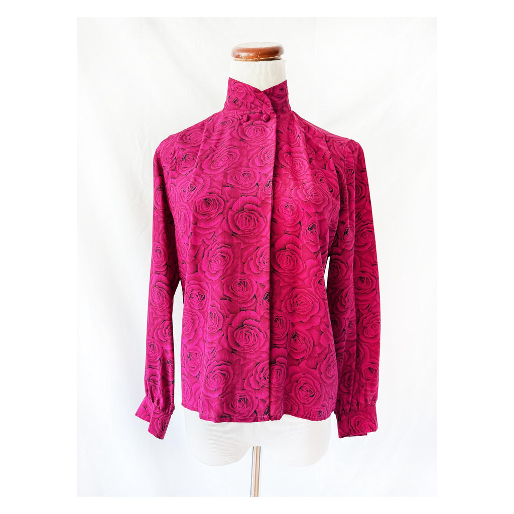 Magenta Roses Silk Blouse by Karen Austen Size 4