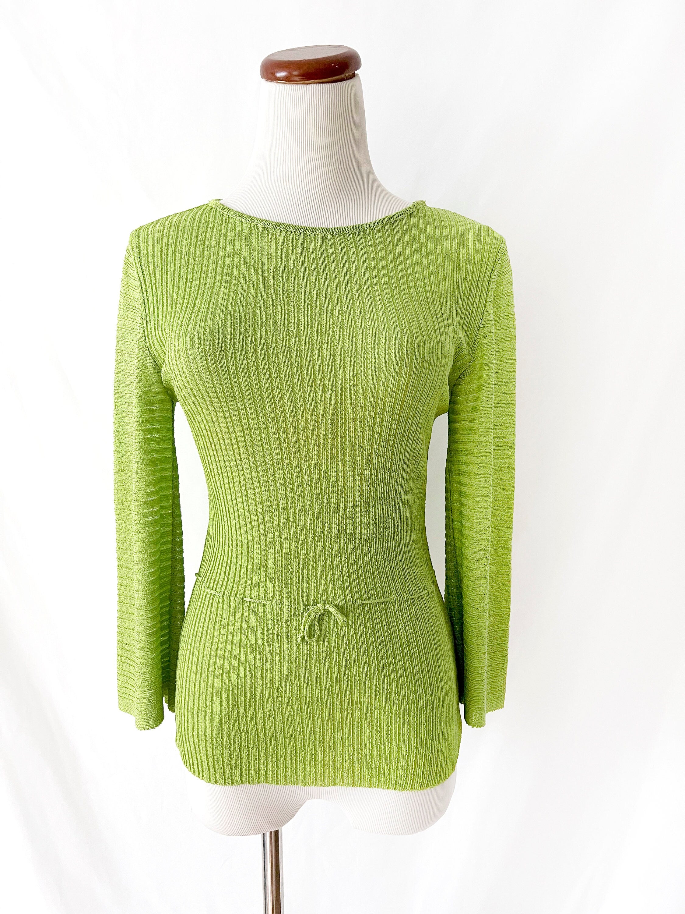 sufer paris 70S green knit top vintage parisian fashion small