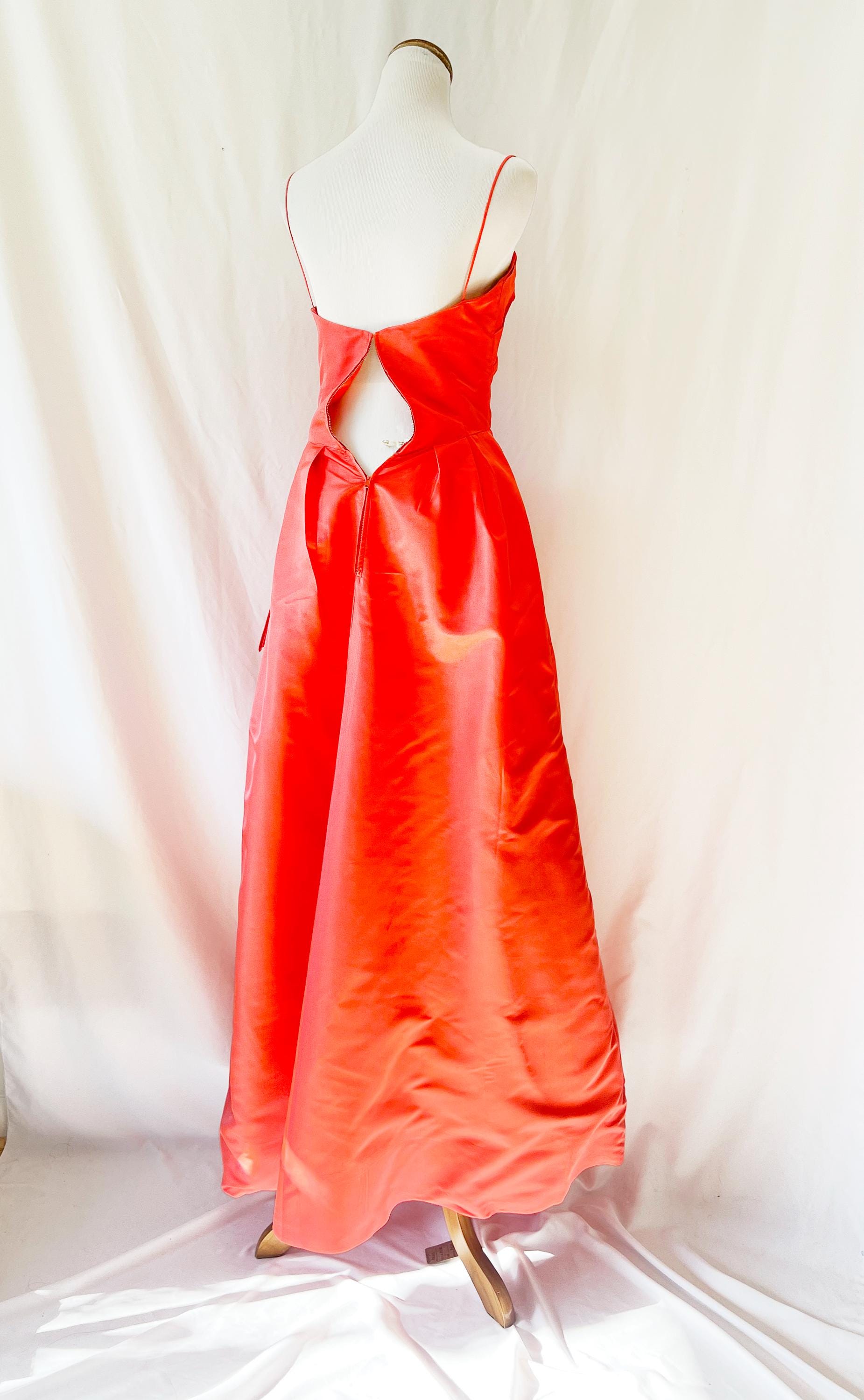 Vintage 1950s Frank Starr Coral Silk Taffeta Ball Gown: Crinoline Skirt