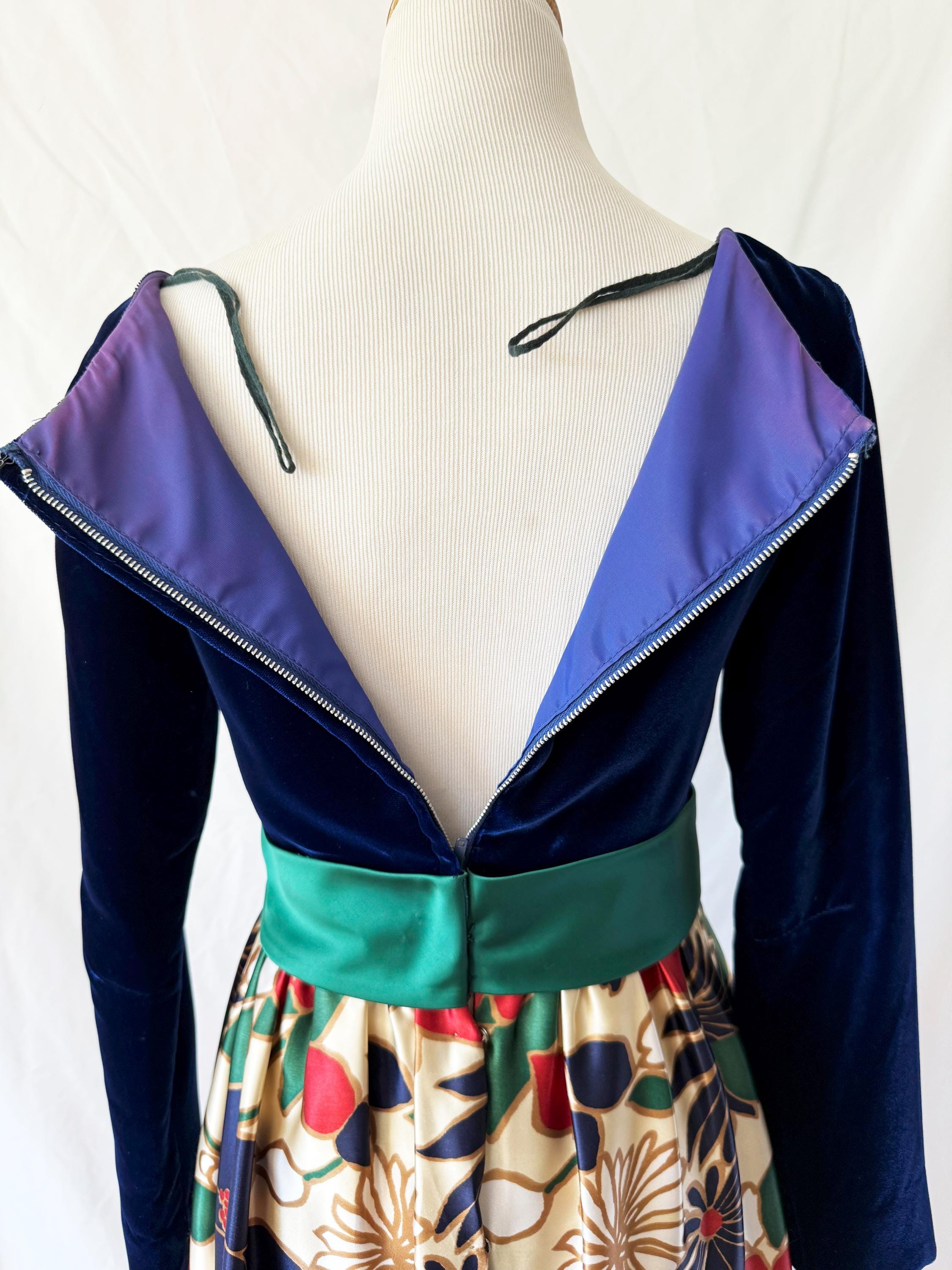 Vntg 1960s Silk Velvet Gown | 60s Floor Length Dress Small