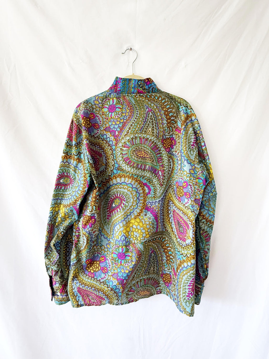1970s colorful paisley floral button up mens medium