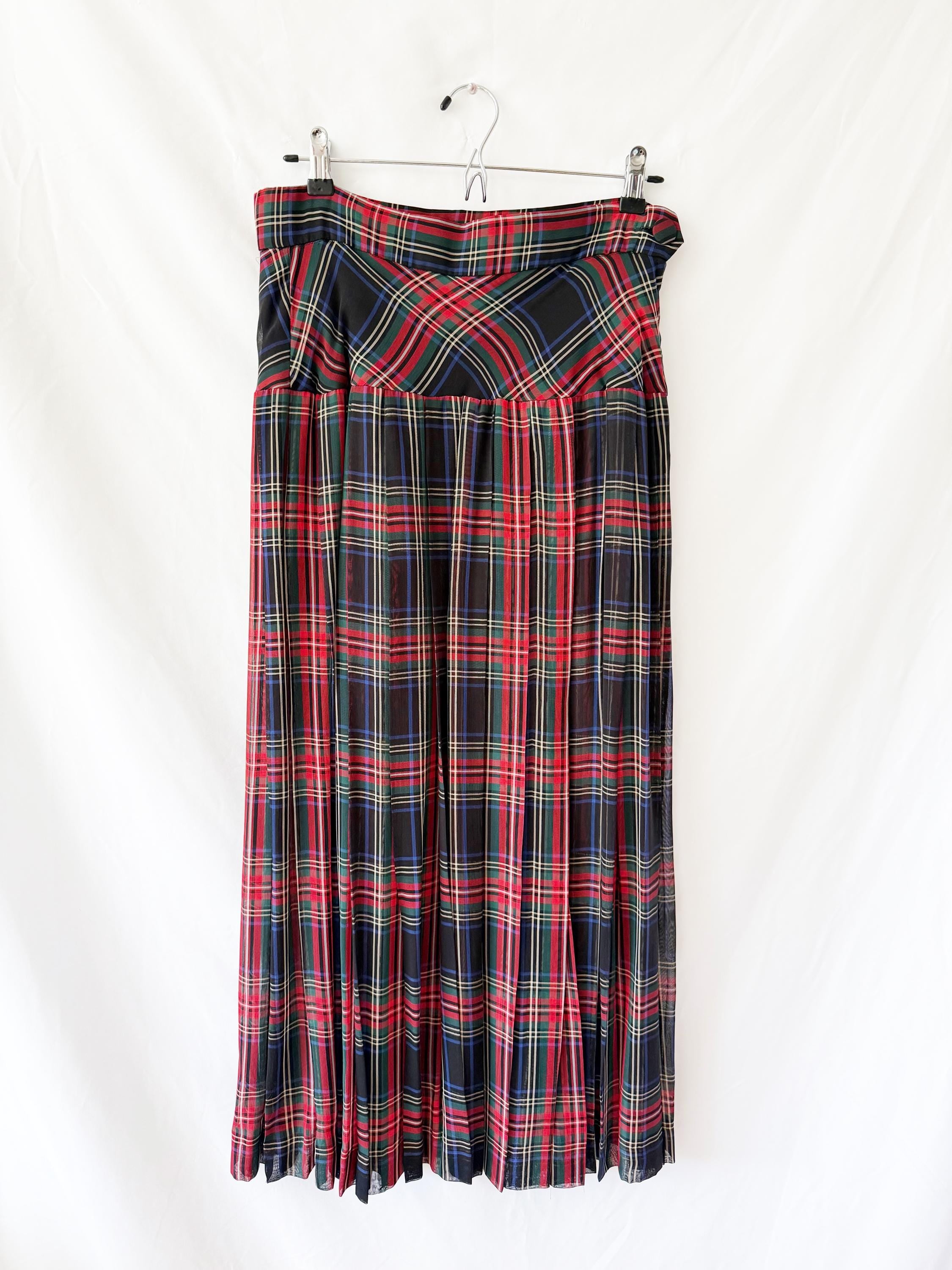 Vintage Moschino Cheap & Chic Plaid and Sheer Skirt with Biker Shorts Under Medium