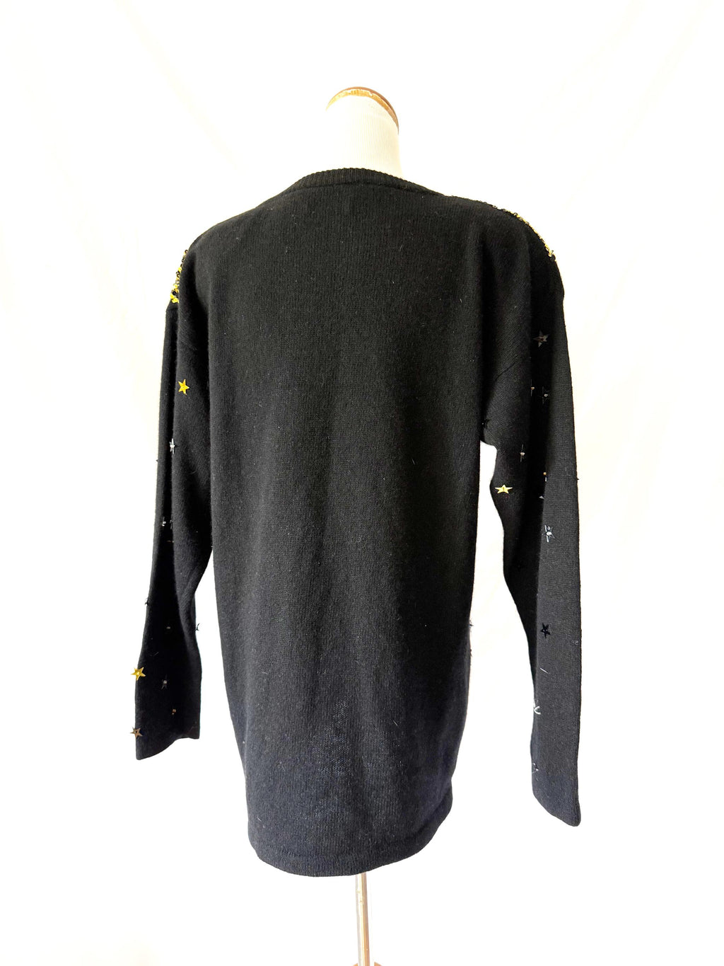 Vintage Angora Wool Sequin Sweater Dress: Gold Celestial Stars, sz M