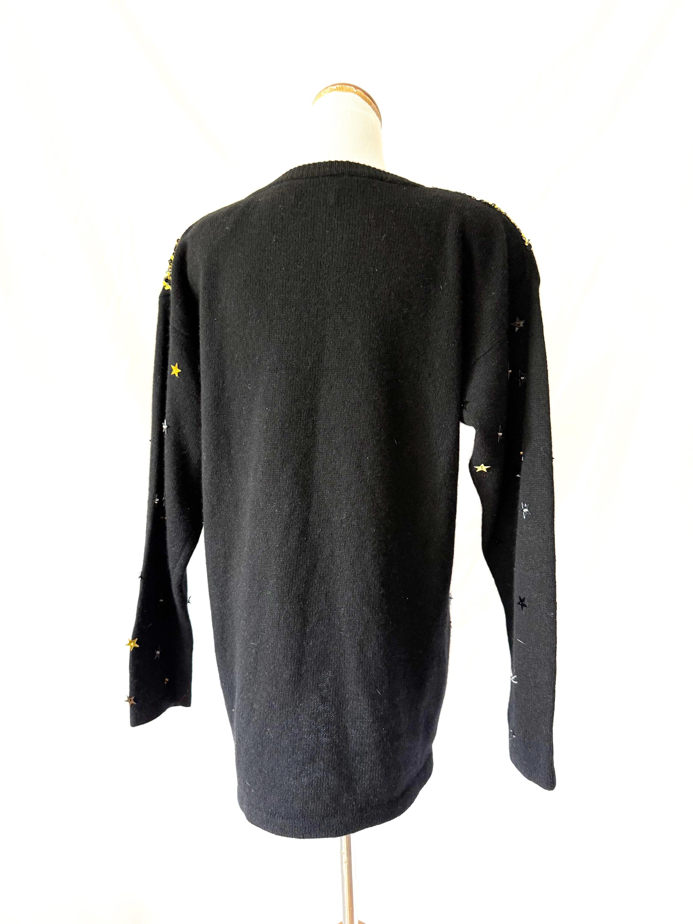 Vintage Angora Wool Sequin Sweater Dress: Gold Celestial Stars, sz M
