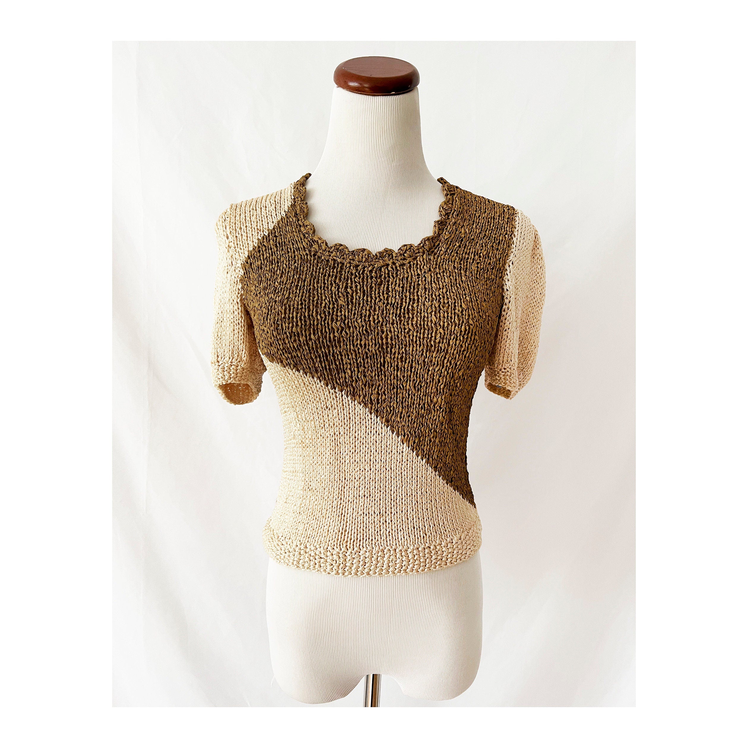 vintage 1980s ramie knit short sleeve sweater smalll