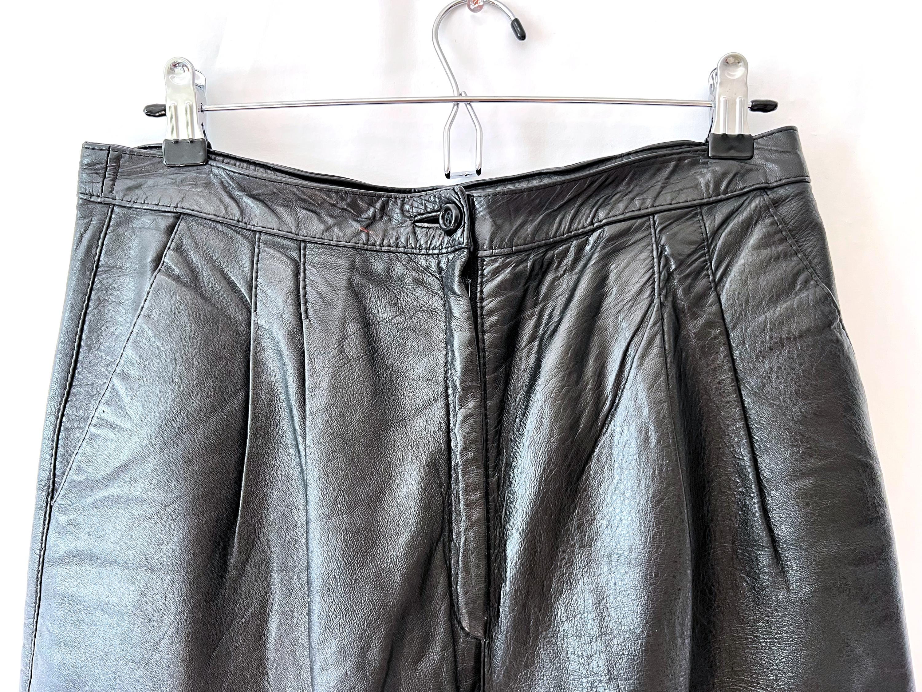 1980s vintage black leather pants medium / large