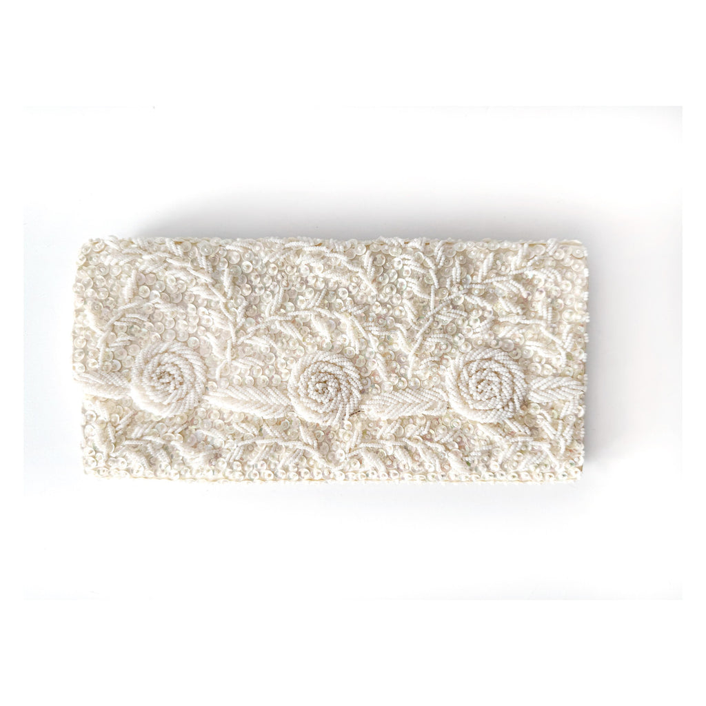 beaded rosettes vintage clutch