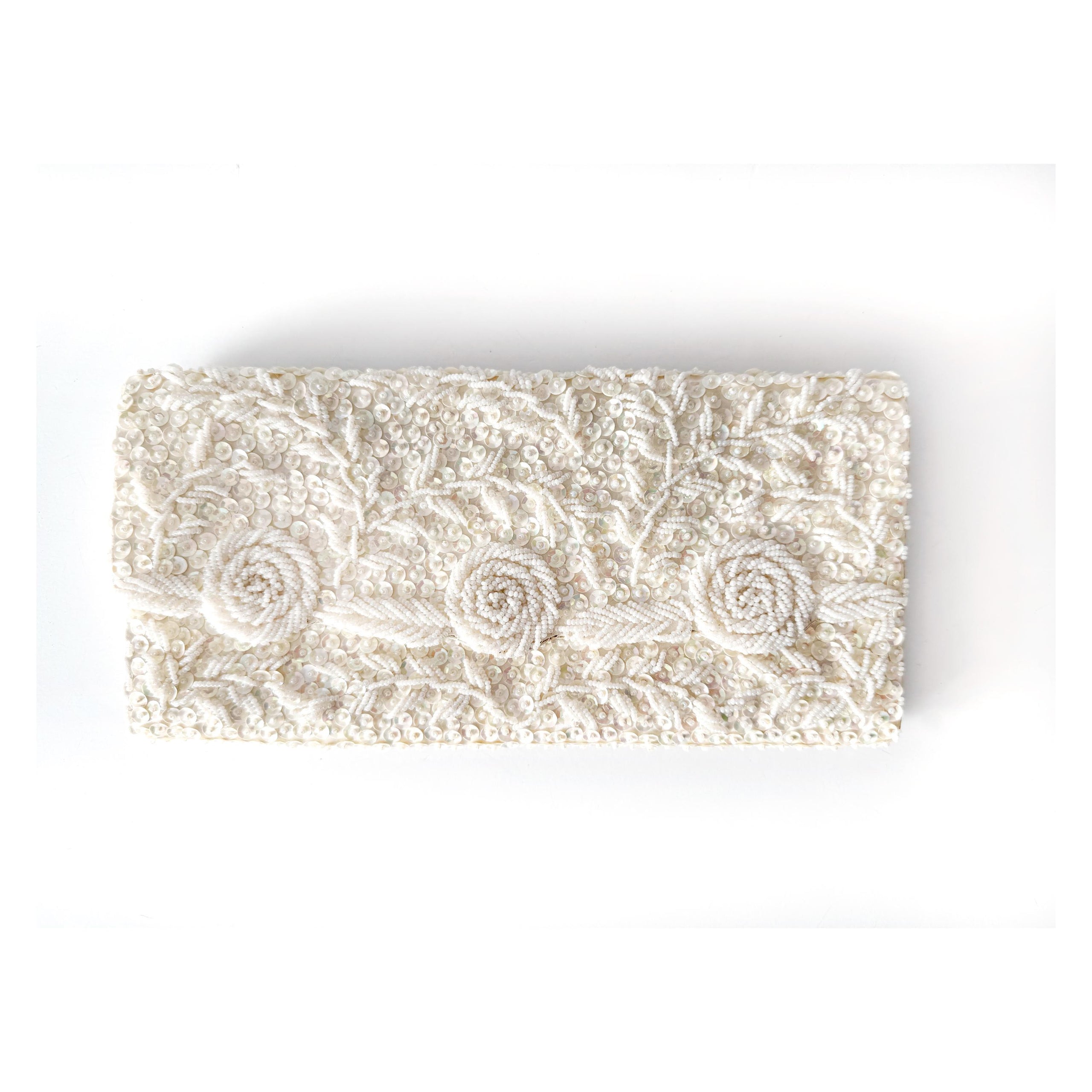 beaded rosettes vintage clutch