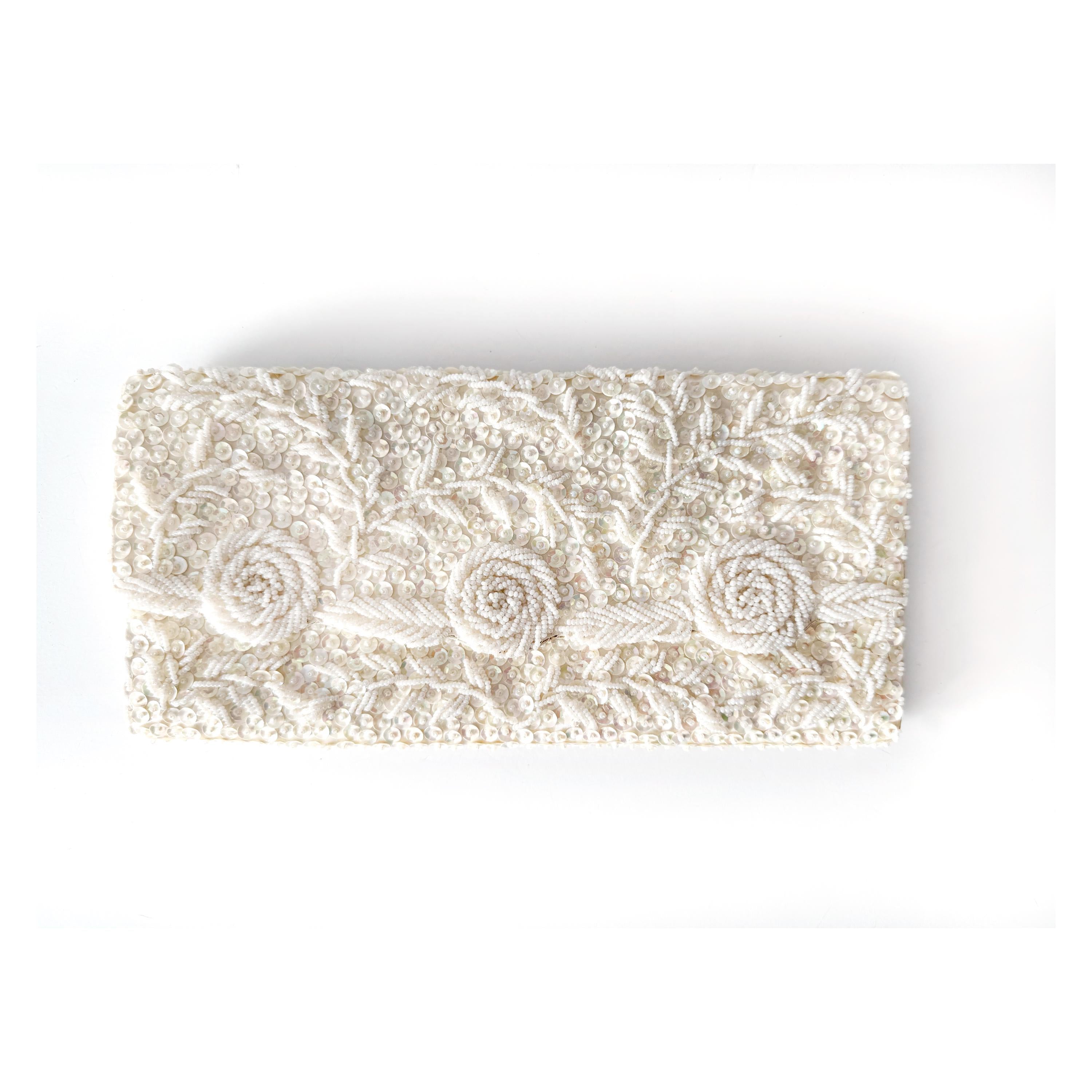 beaded rosettes vintage clutch