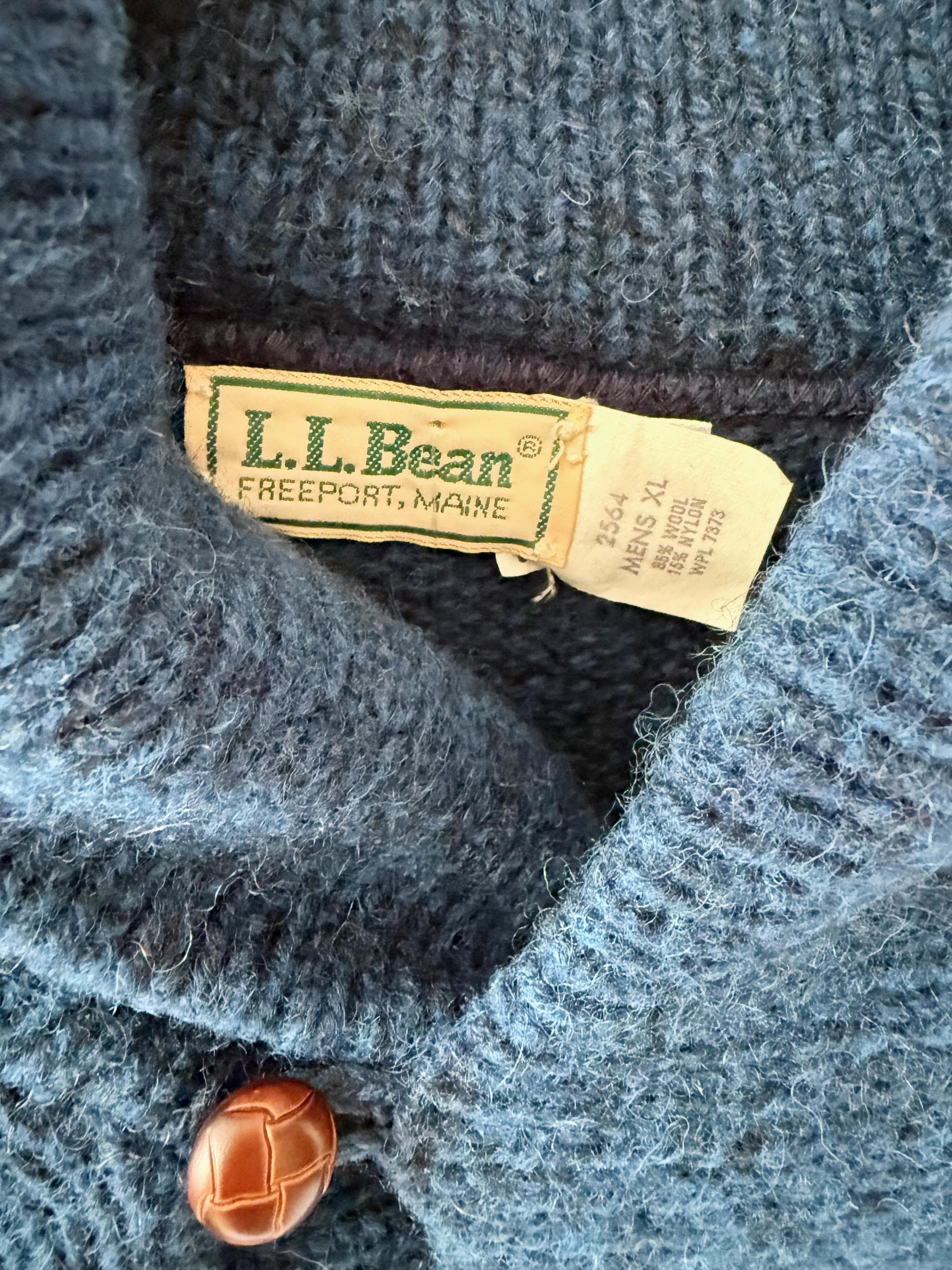 LL Bean Blue Wool Shawl Collar Sweater XL