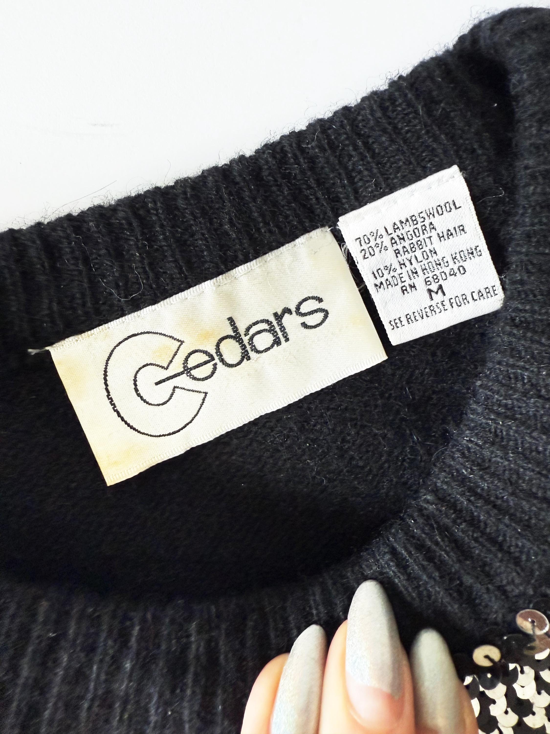 Vintage Angora Wool Sequin Sweater Dress: Gold Celestial Stars, sz M