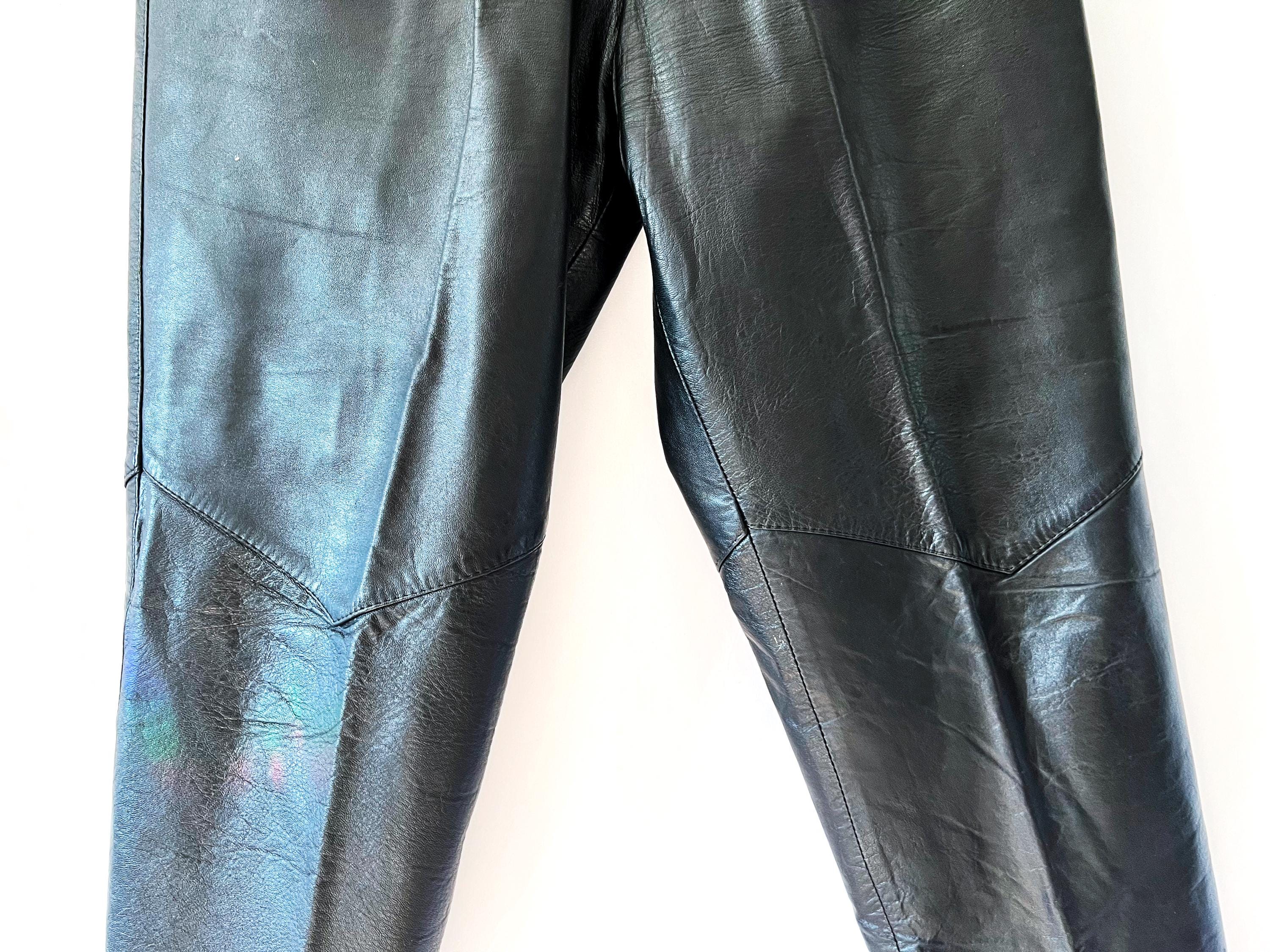 1980s vintage black leather pants medium / large