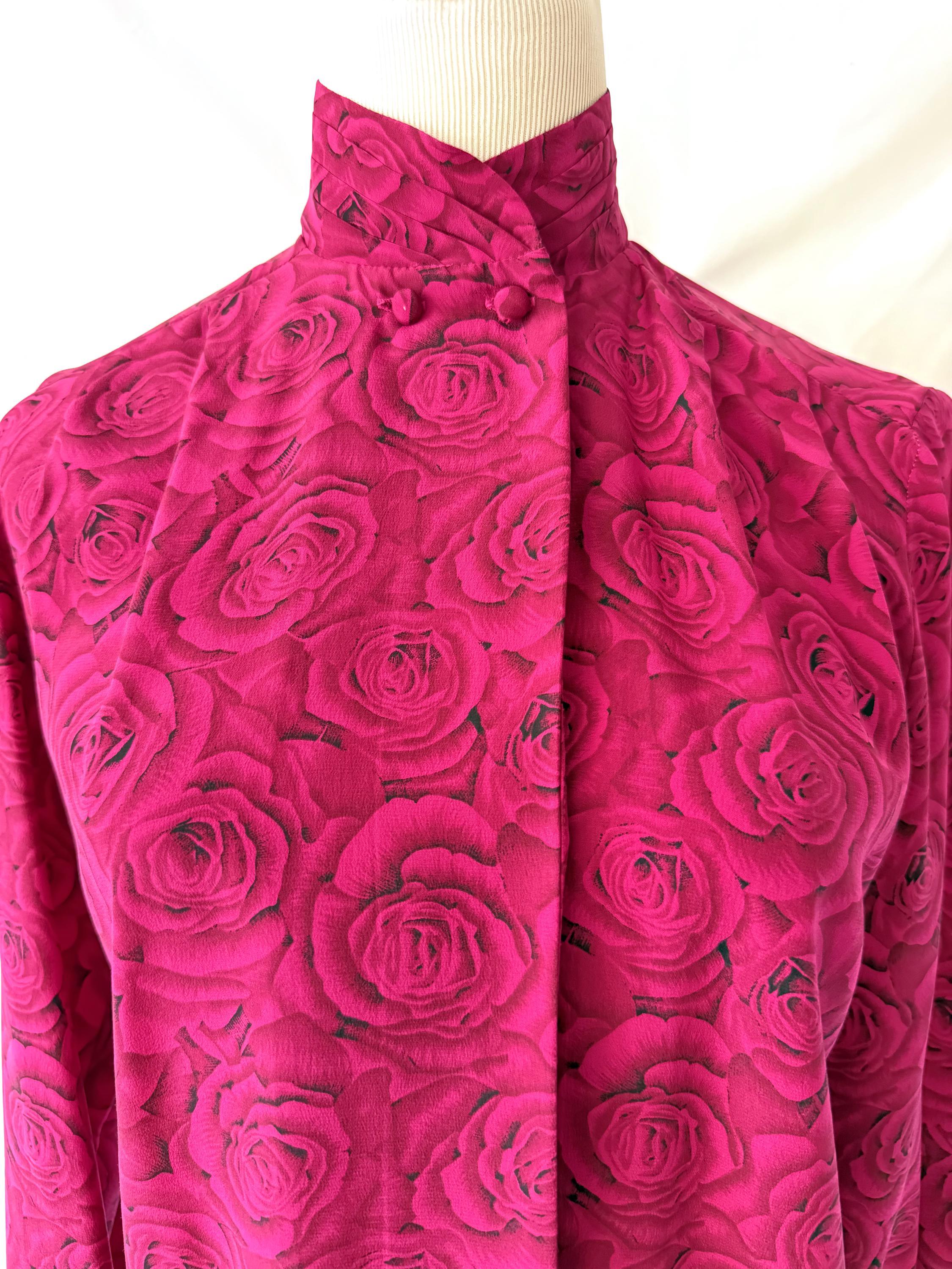 Magenta Roses Silk Blouse by Karen Austen Size 4