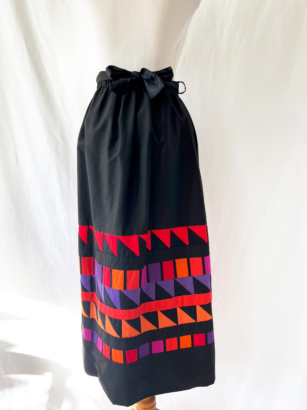 quilted patchwork skirt black with colorful geometric shapes small / medium