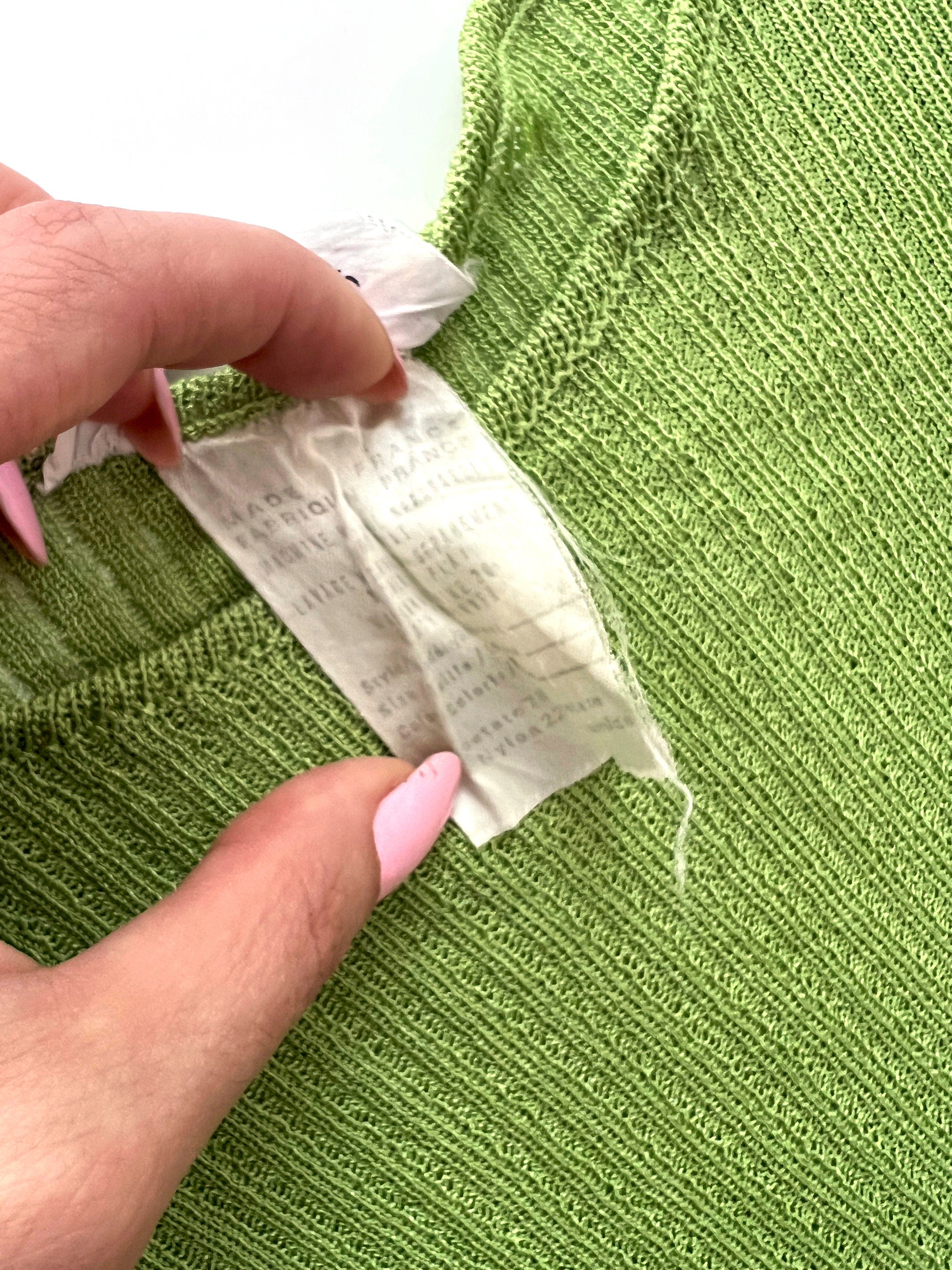 sufer paris 70S green knit top vintage parisian fashion small