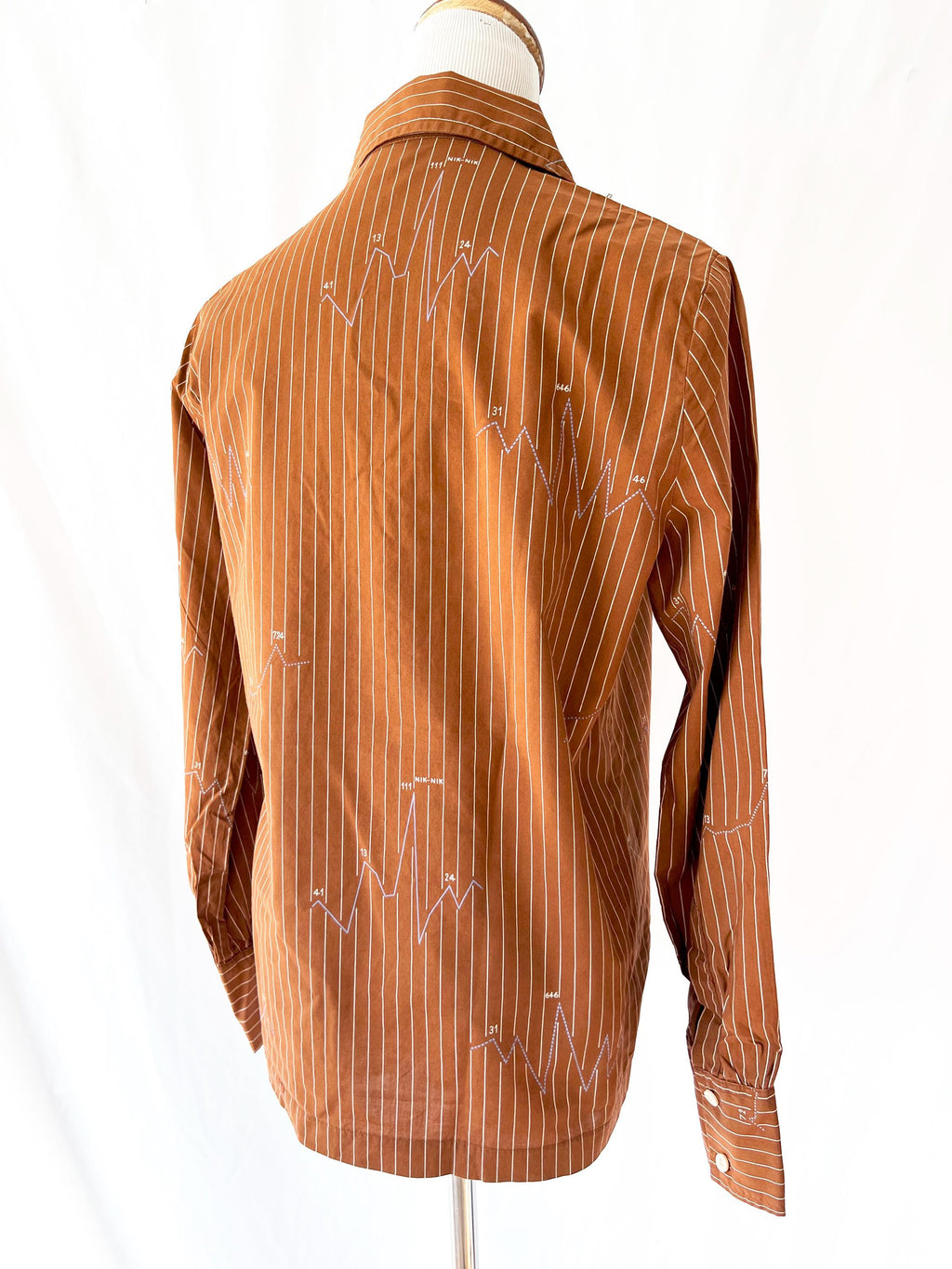 1970's Nik Nik Math Graph Half Button-down Shirt Brown Striped Blouse Small