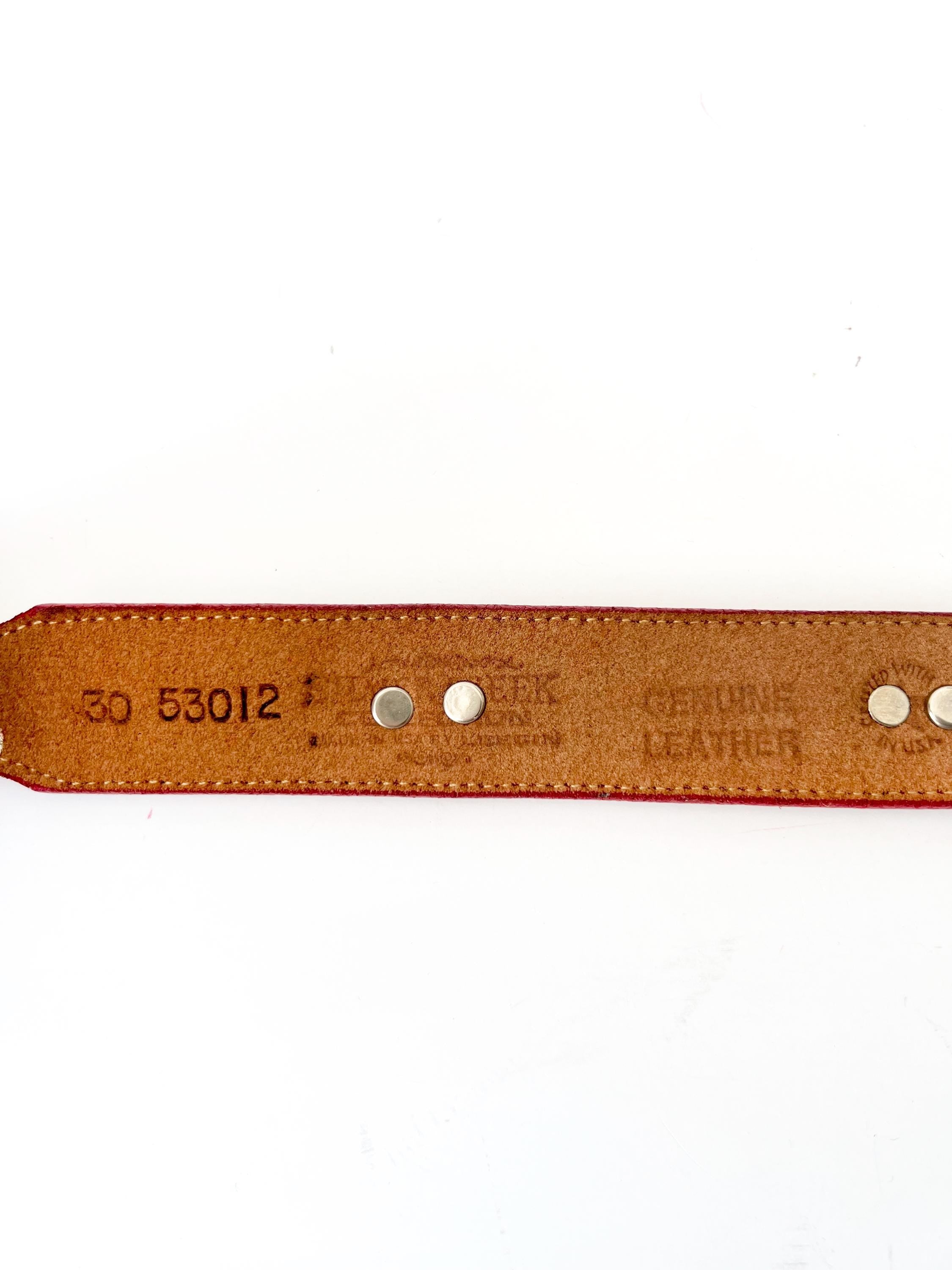 red leather belt with silvertone animals figures  xs