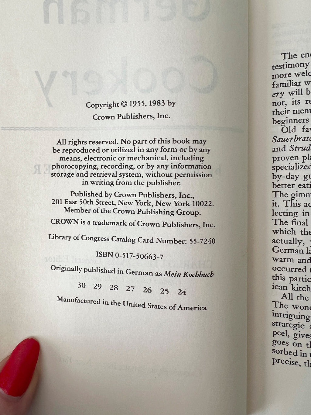 1983 German Cookery By Elizabeth Schuler & Translated By Joy Gary Hardcover Crown Publishers