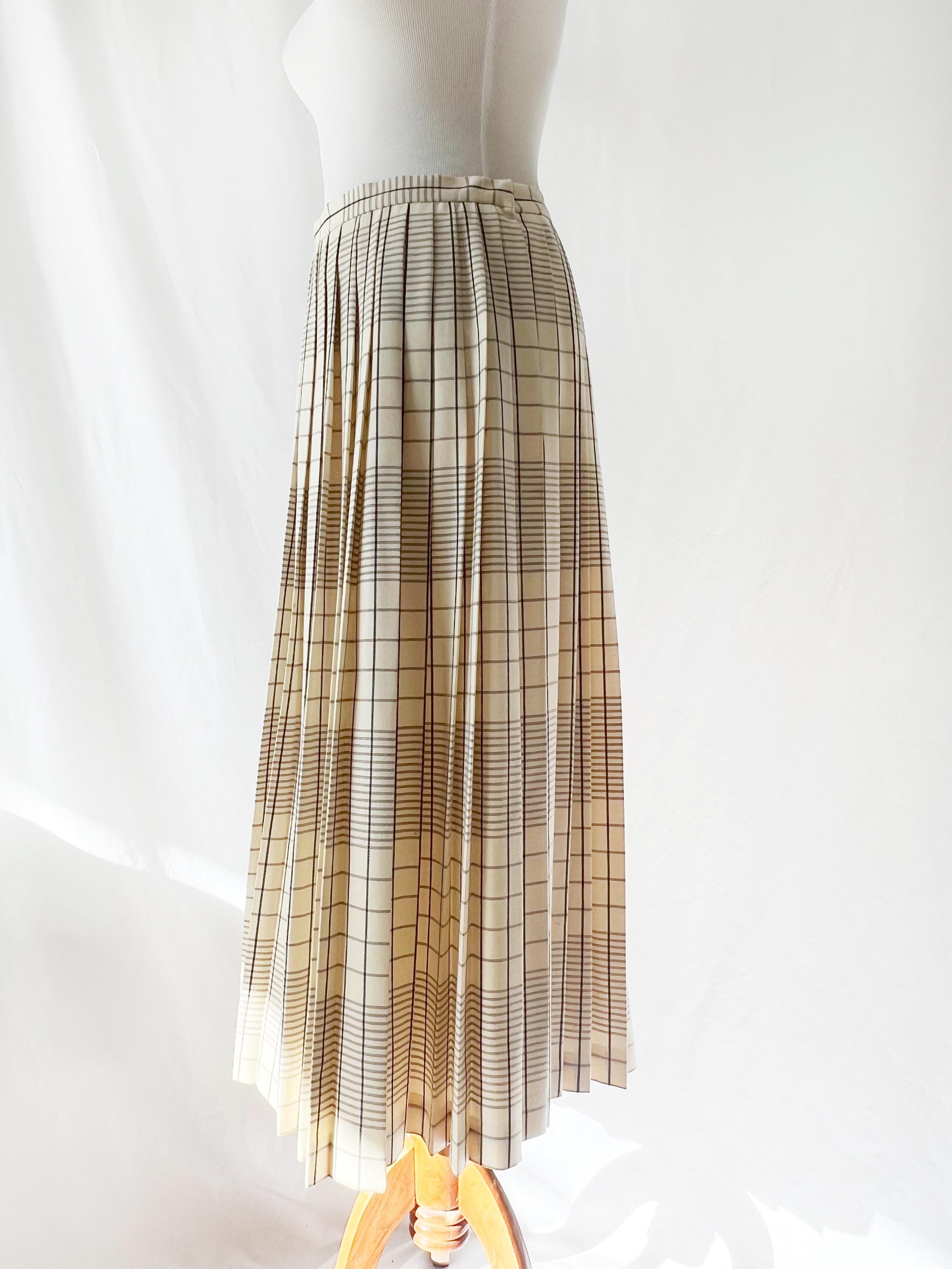 vintage white pleated skirt / wool plaid skirt / evan-picone / medium