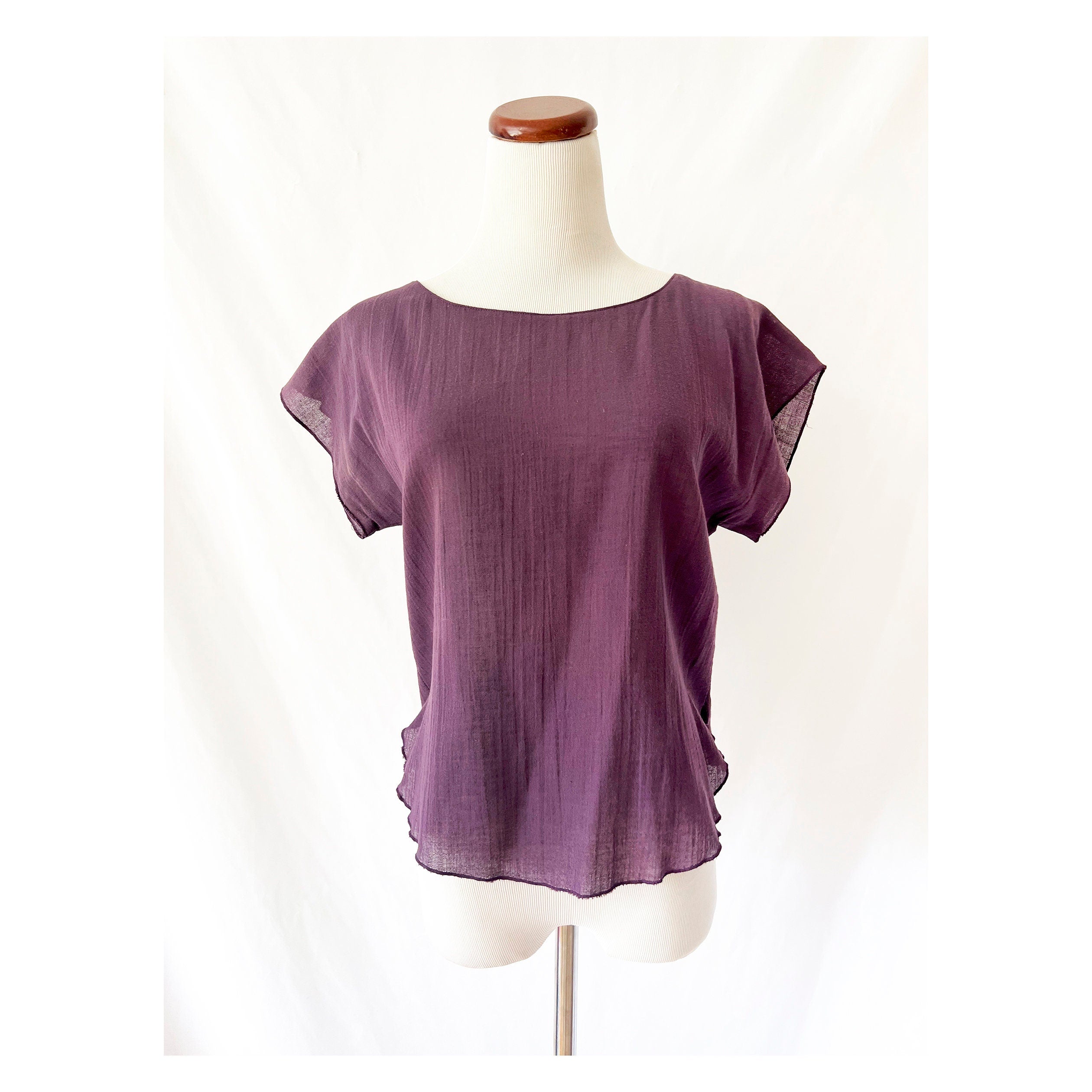 vintage 60s top  / plum purple blouse / airy cotton top / small