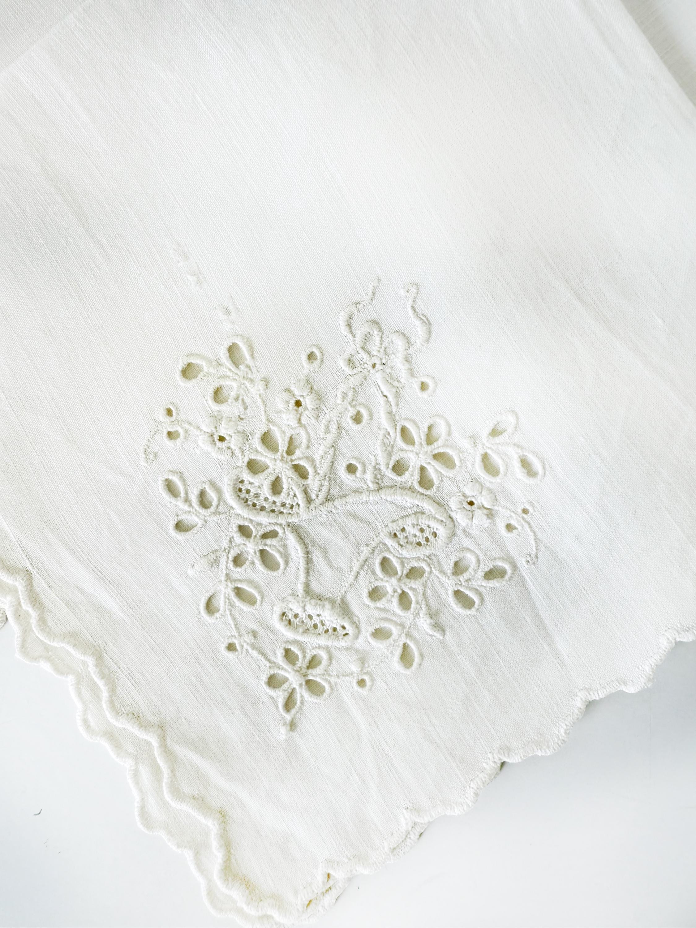 Vintage White Cotton Napkins / Floral Basket Cutout   / Set of 3