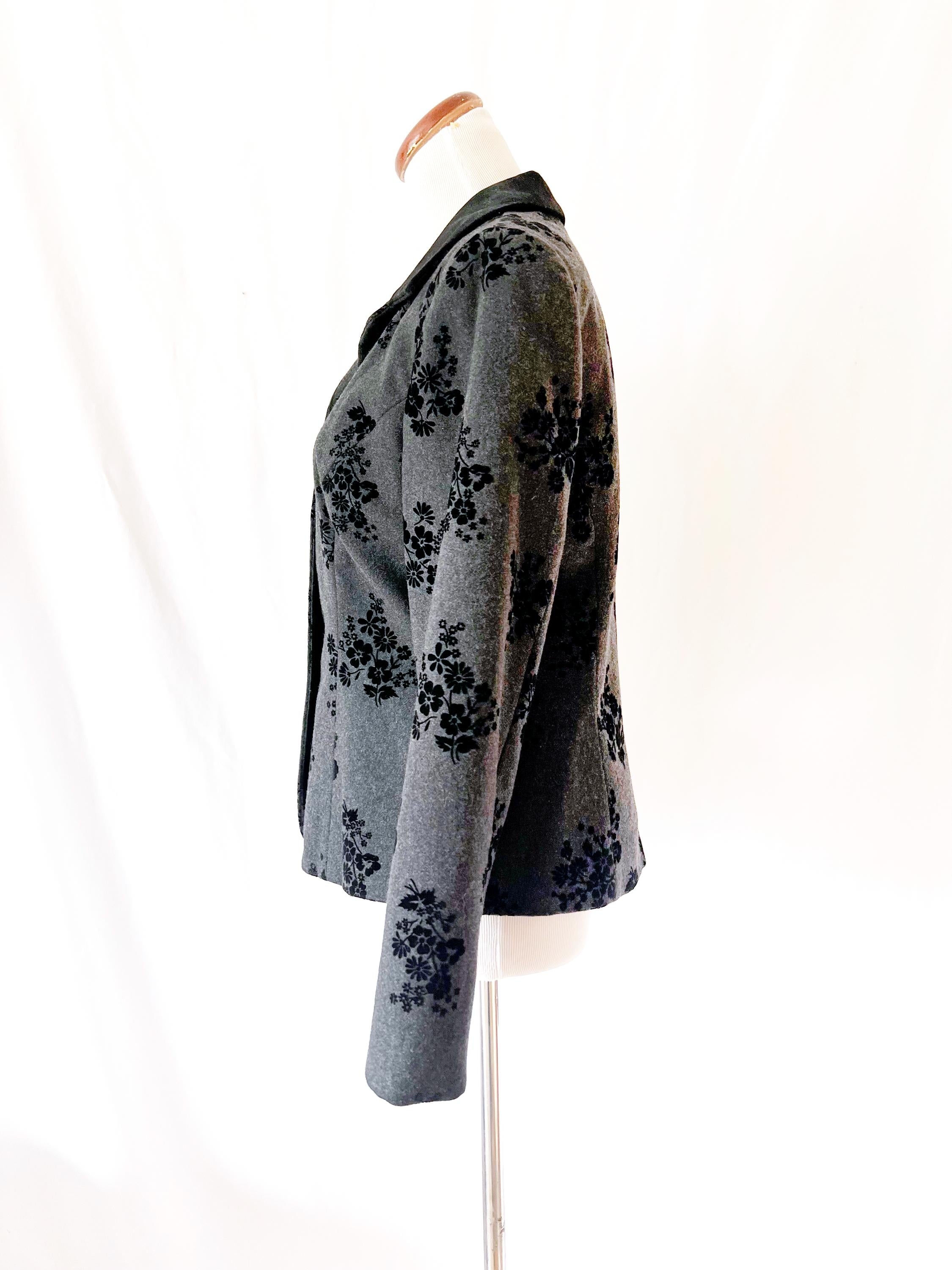 Vintage Wool Blazer: 90s Chelsea Campbell Floral Velvet Jacket, Size 6