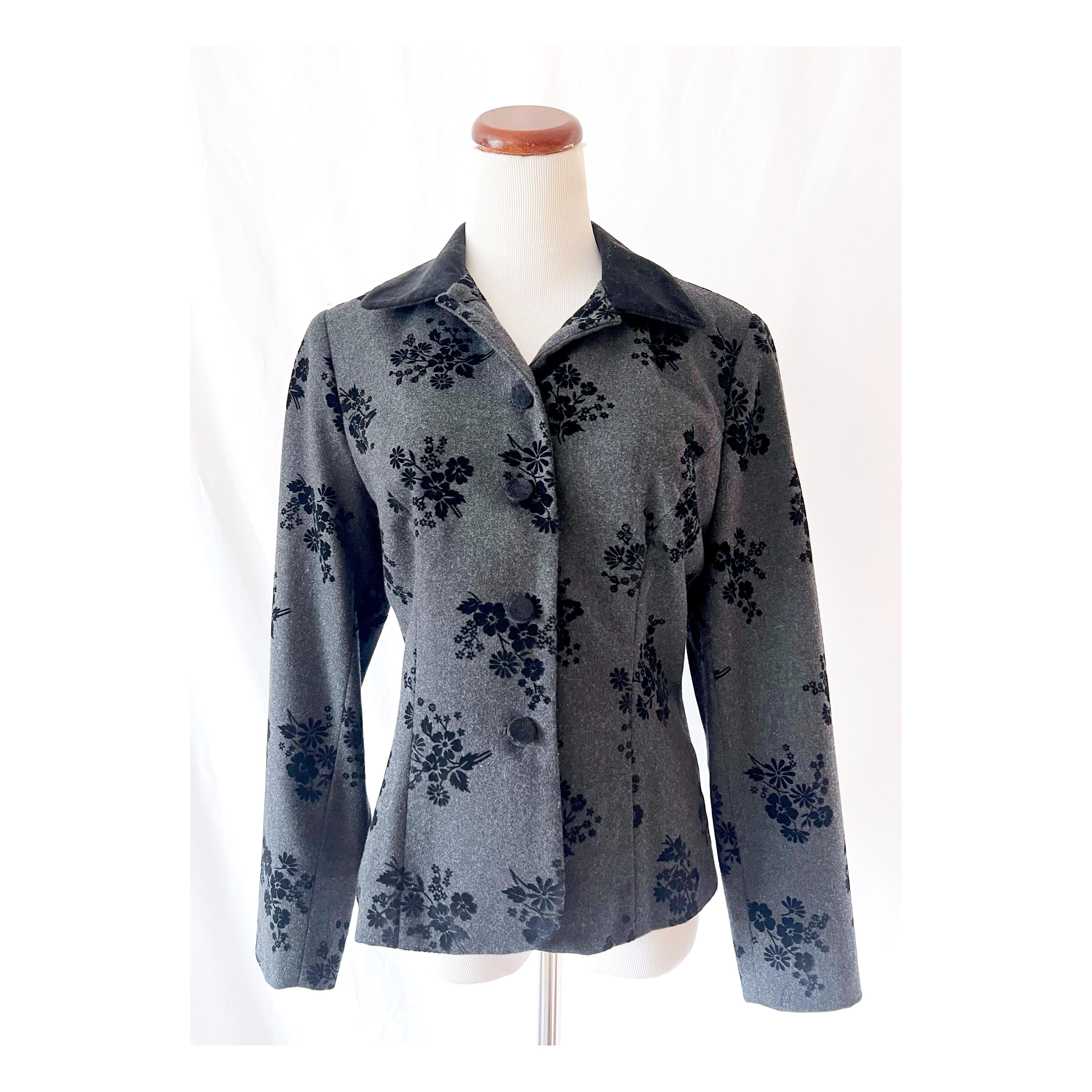 Vintage Wool Blazer: 90s Chelsea Campbell Floral Velvet Jacket, Size 6