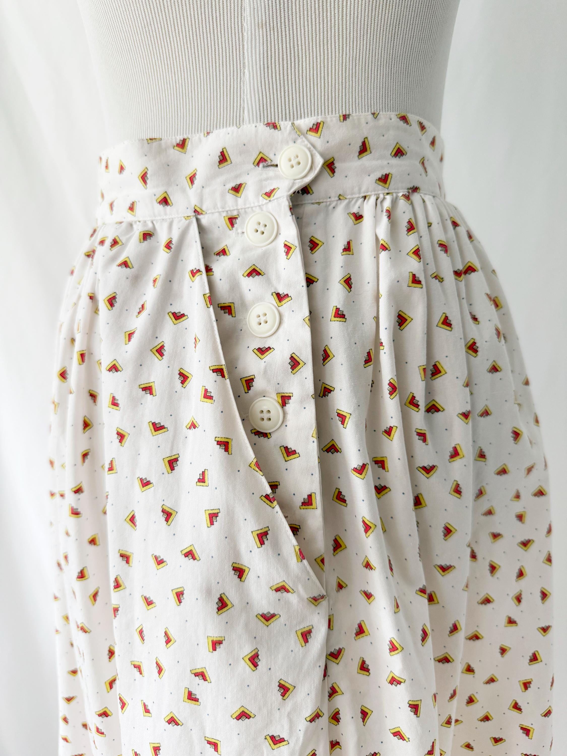 Vintage 1980s high waist white cotton skirt by Samantha Scott small