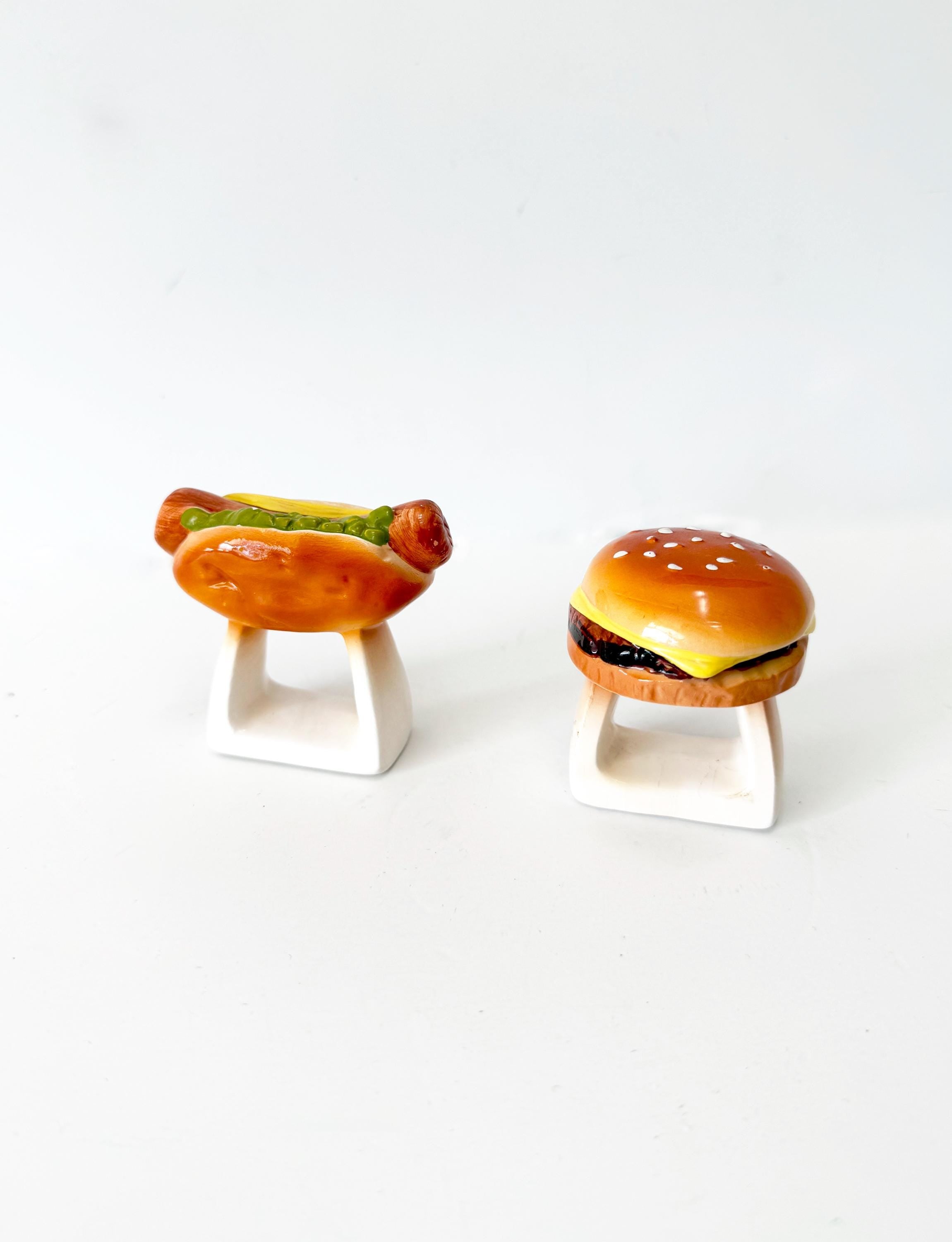Hotdog and Cheeseburger Napkin Rings / Vintage Tablesetting Accessories