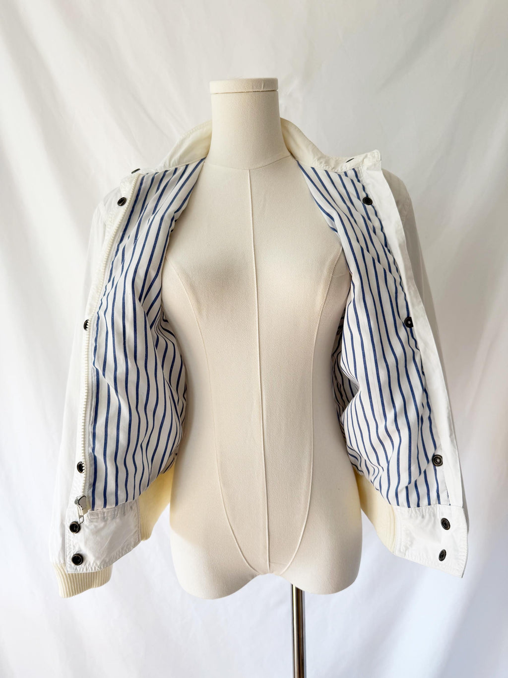 Vintage Lizwear Bomber sailing striped cotton Jacket W Shoulder Pads Sz M